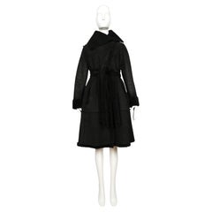2003 ALEXANDER MCQUEEN black shearling wrap coat with dramatic collar