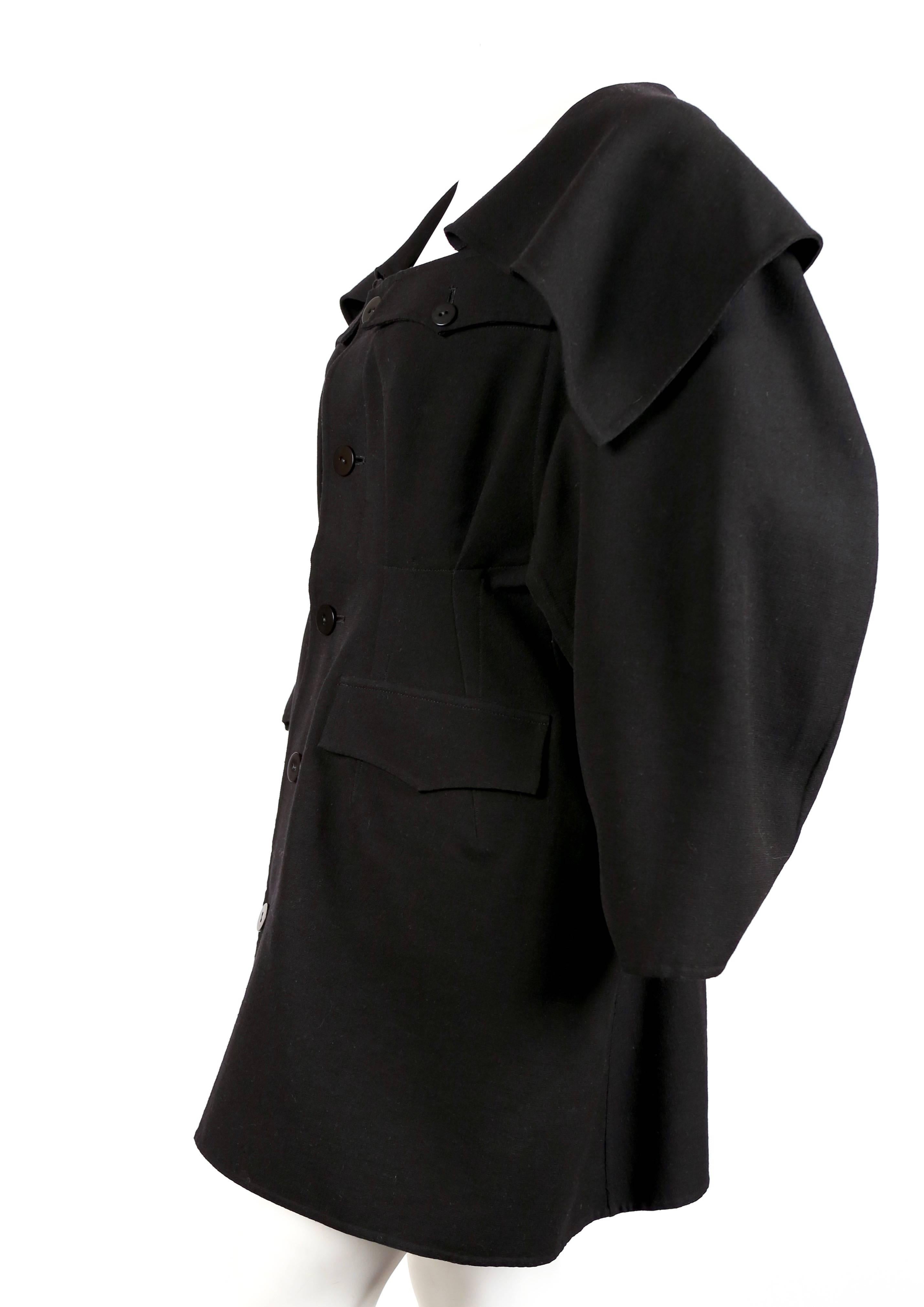 Black 1980's YOHJI YAMAMOTO black wool coat with exaggerated collar