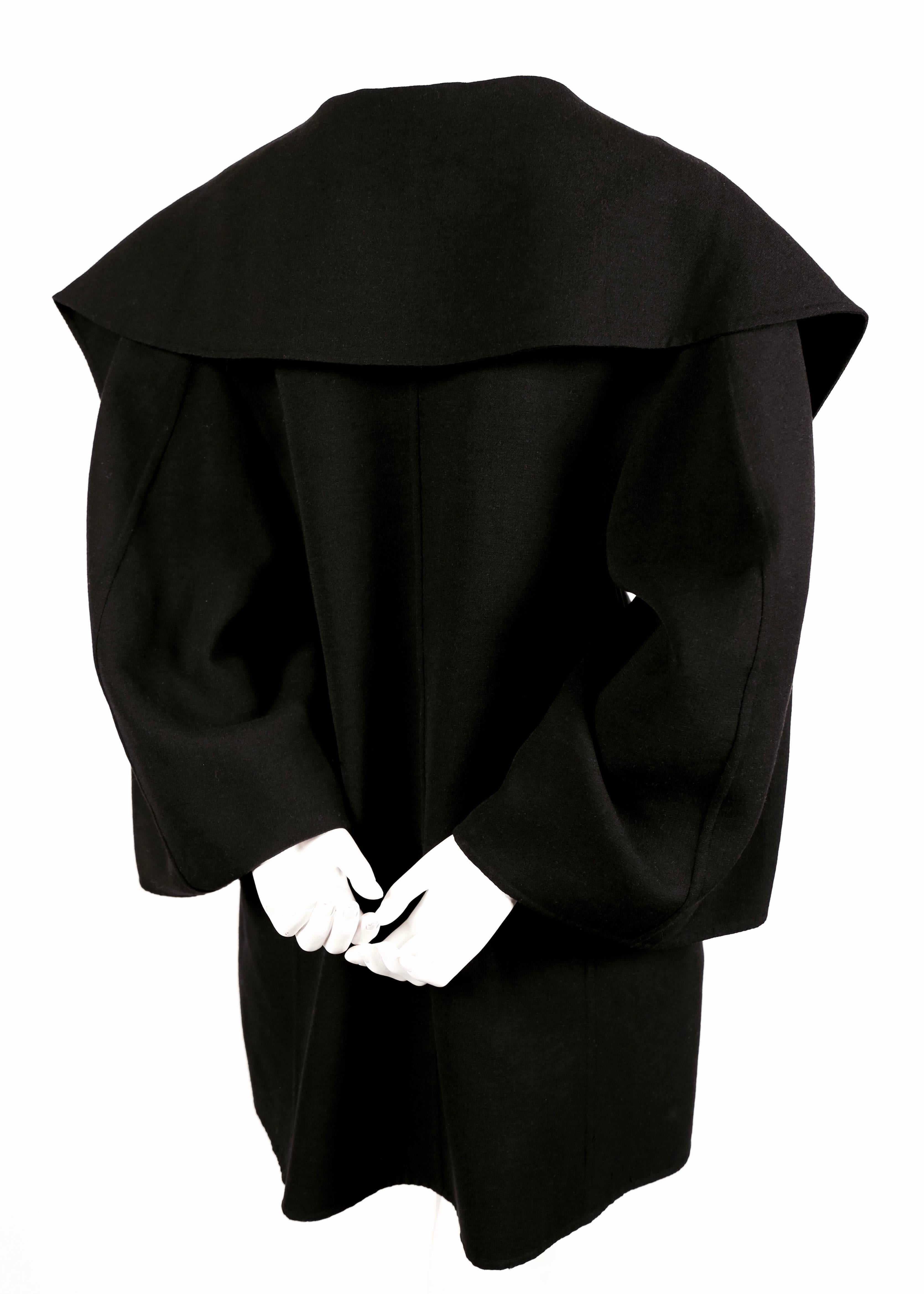 1980's YOHJI YAMAMOTO black wool coat with exaggerated collar In Excellent Condition In San Fransisco, CA