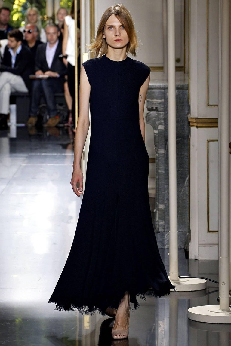 CELINE by PHOEBE PHILO black runway dress with fringed hemline at ...