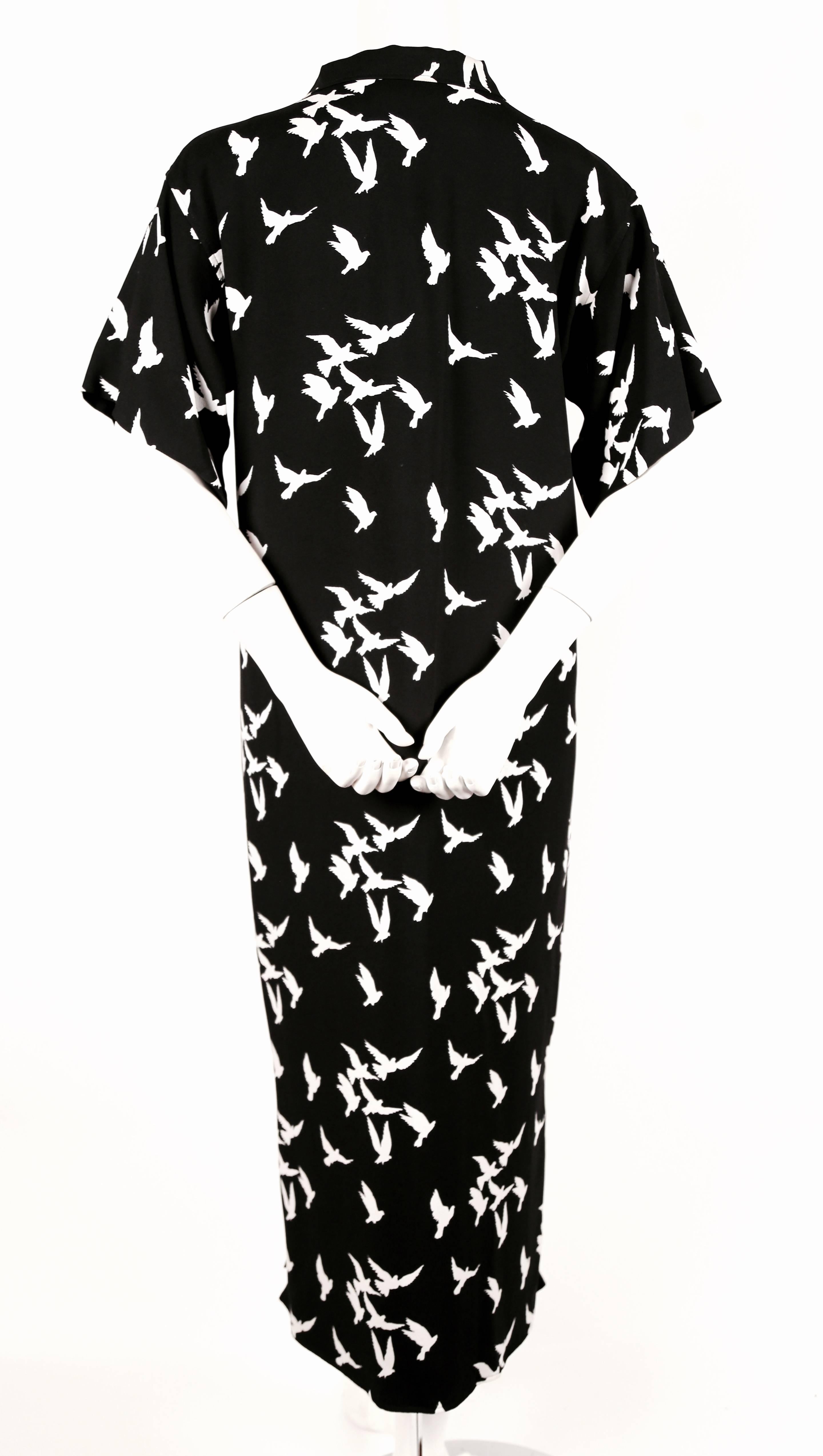 Black 1978 YVES SAINT LAURENT black crepe dress with bird print For Sale