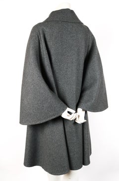HERMES charcoal grey double faced cashmere cape coat - new