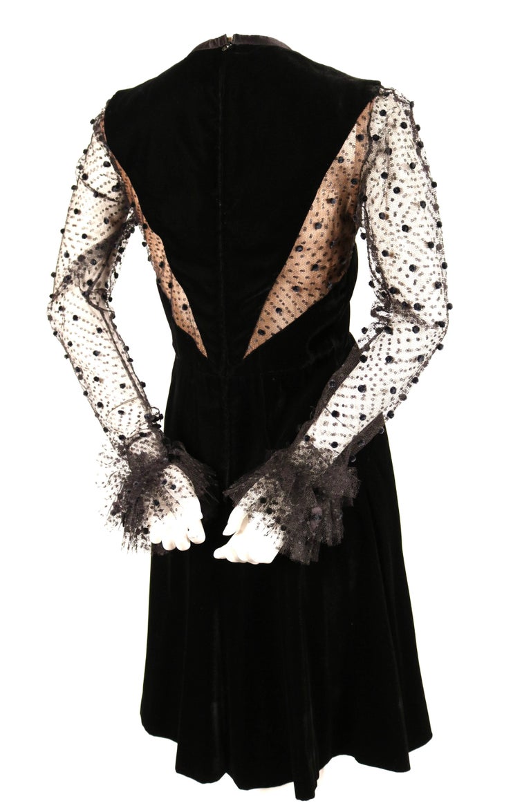 1980's JACQUELINE de RIBES black velvet and tulle dress For Sale at 1stdibs