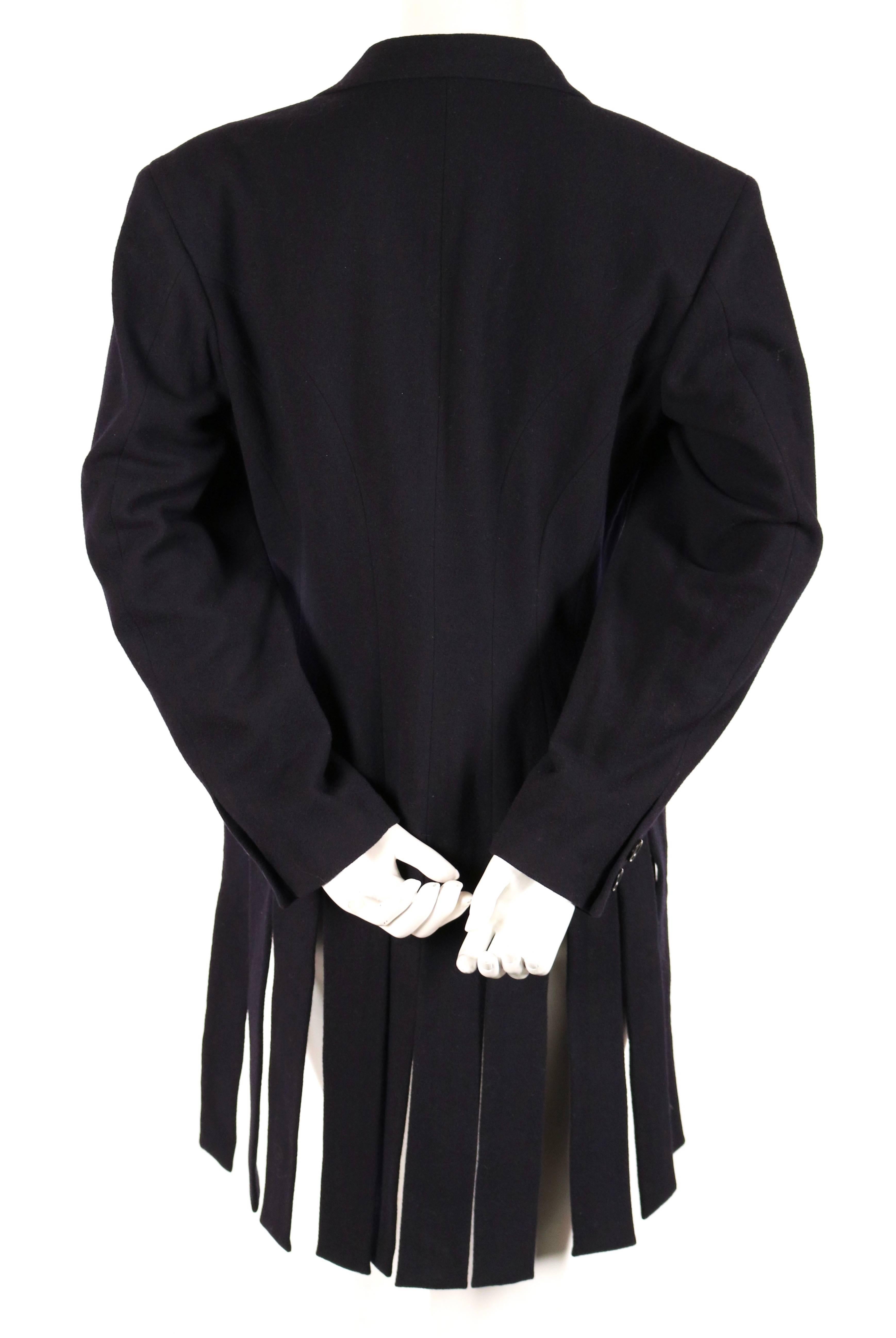 Black Yohji Yamamoto black wool jacket with carwash hemline, 1980s