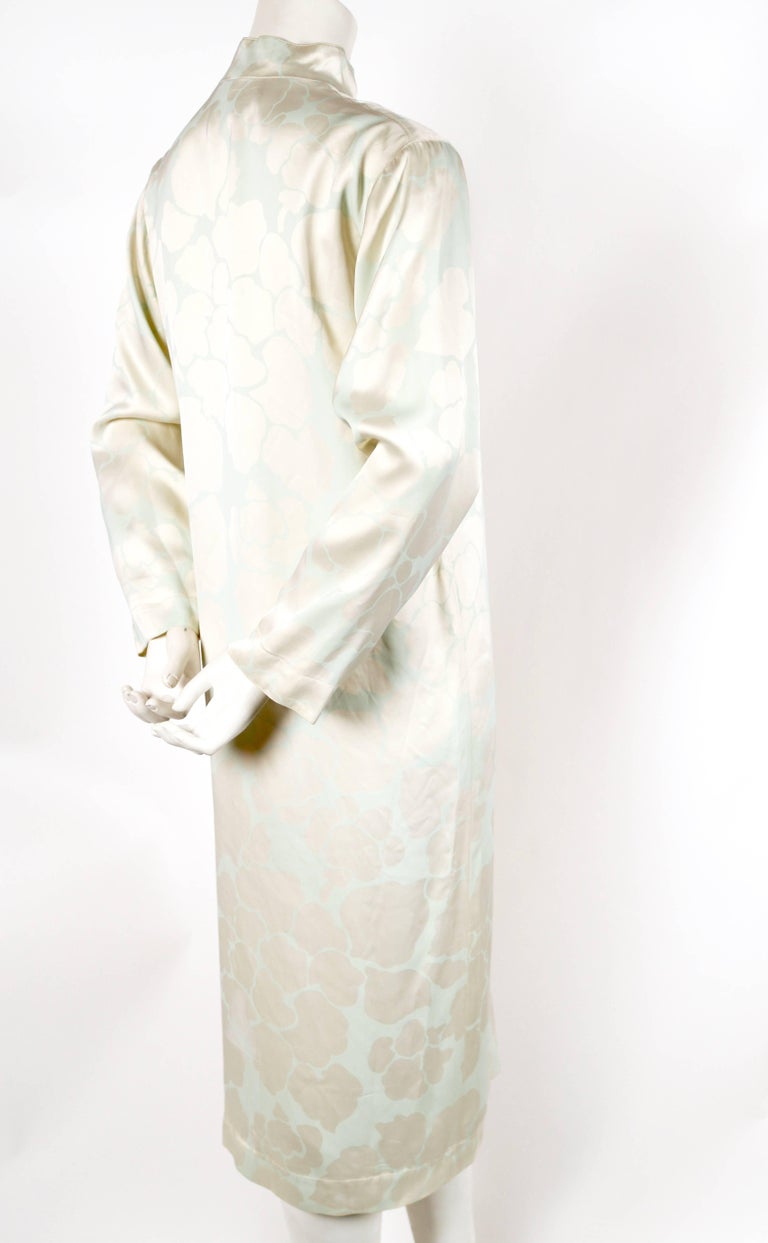1970's YVES SAINT LAURENT eau de nil printed silk Cheongsam dress at