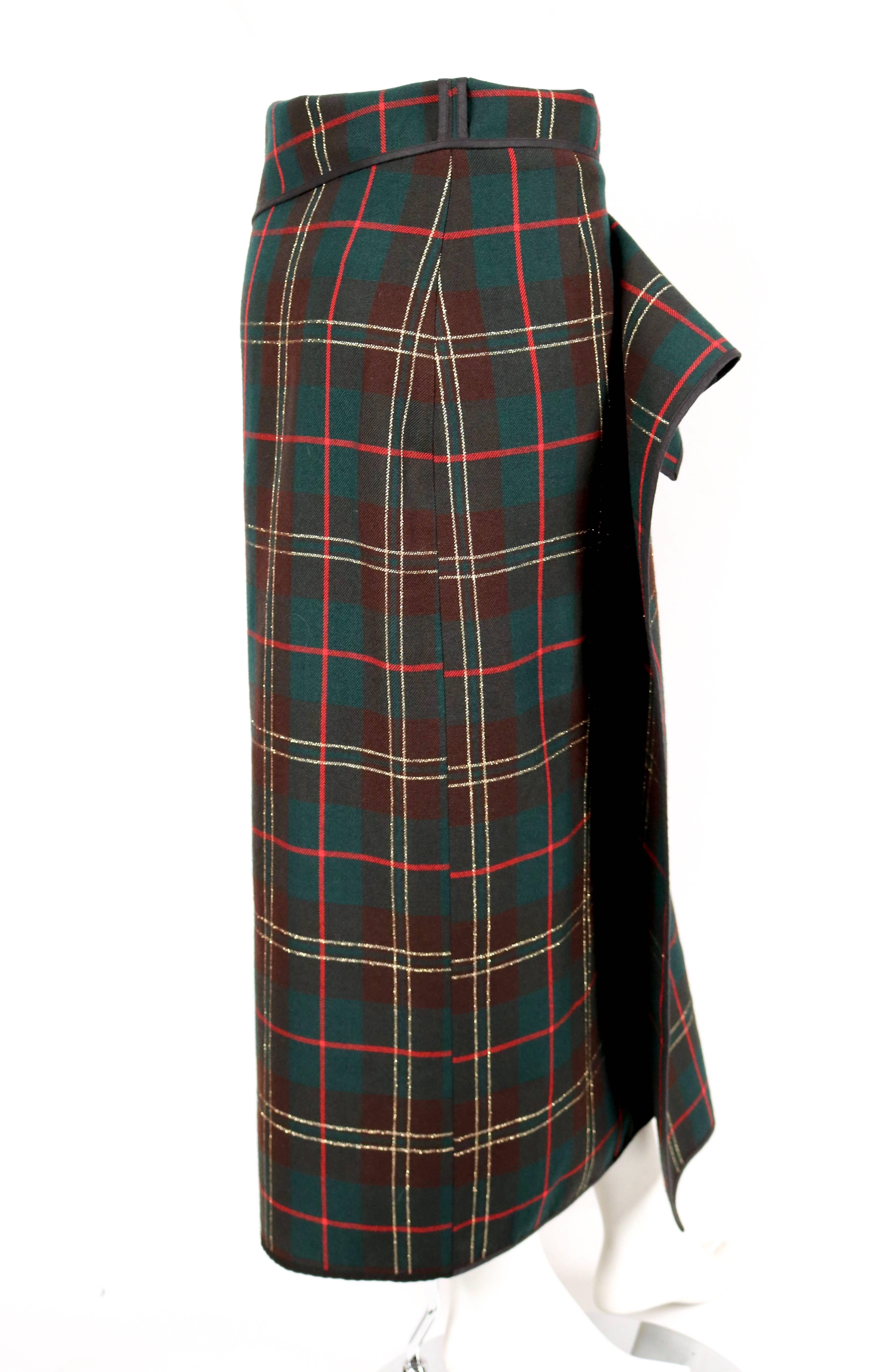 1999 COMME DES GARCONS tartan wool & lurex wrap skirt with safety pin In Excellent Condition In San Fransisco, CA