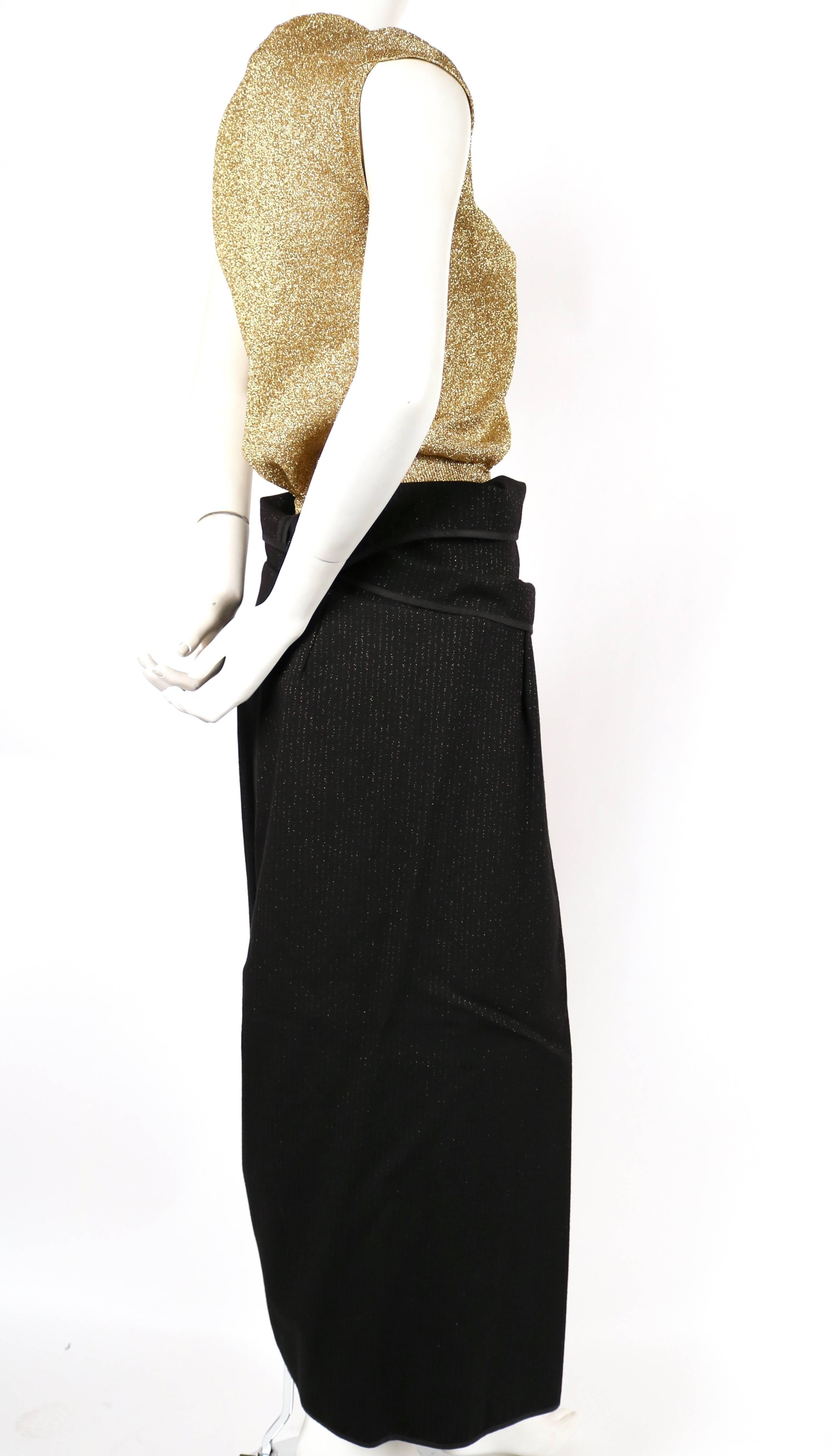 Black Comme Des Garcons lurex top with gold pinstriped wrap sarouel pants, 1999 