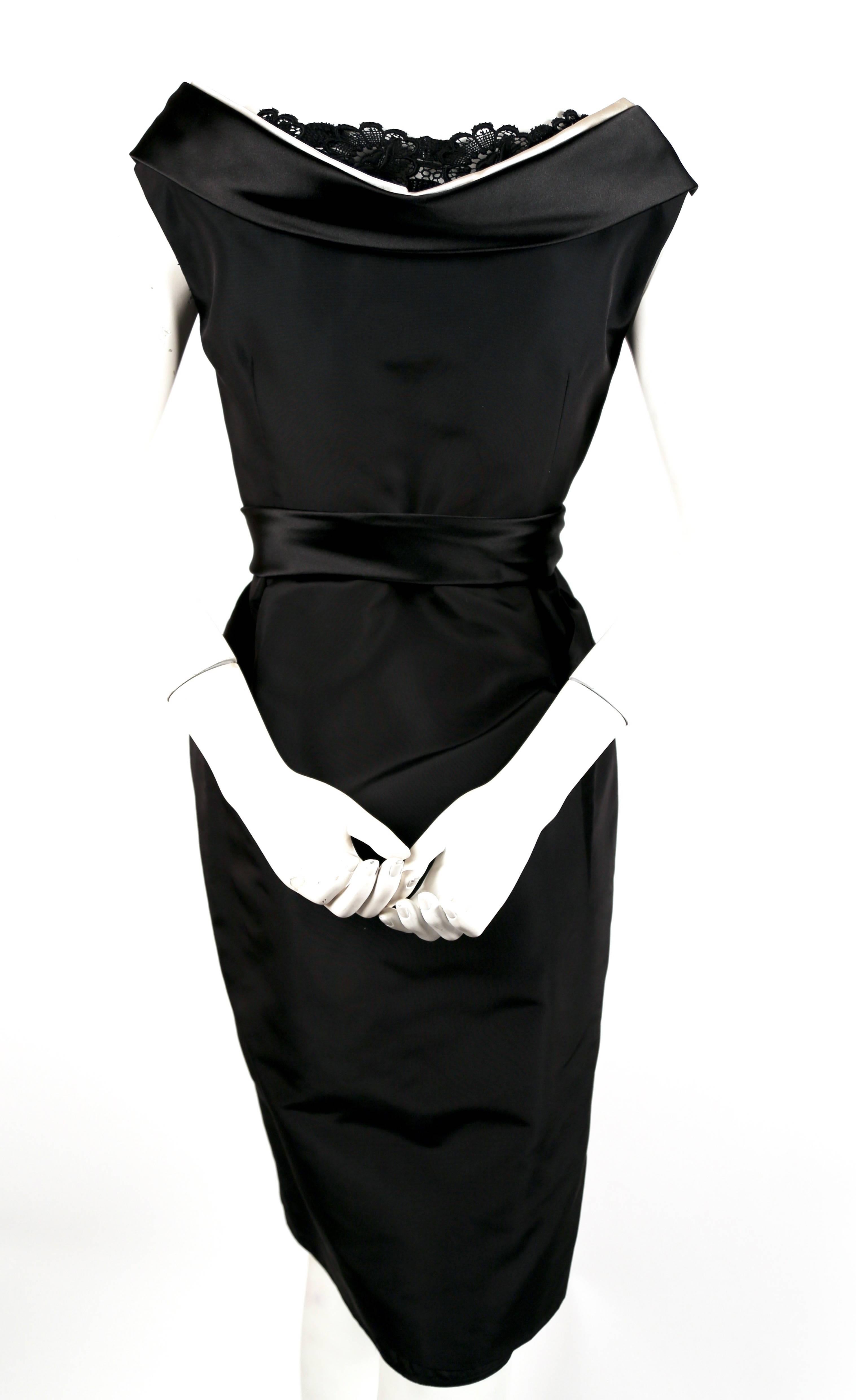Alexander McQueen black satin dress with raised collar, 2006   In Good Condition In San Fransisco, CA