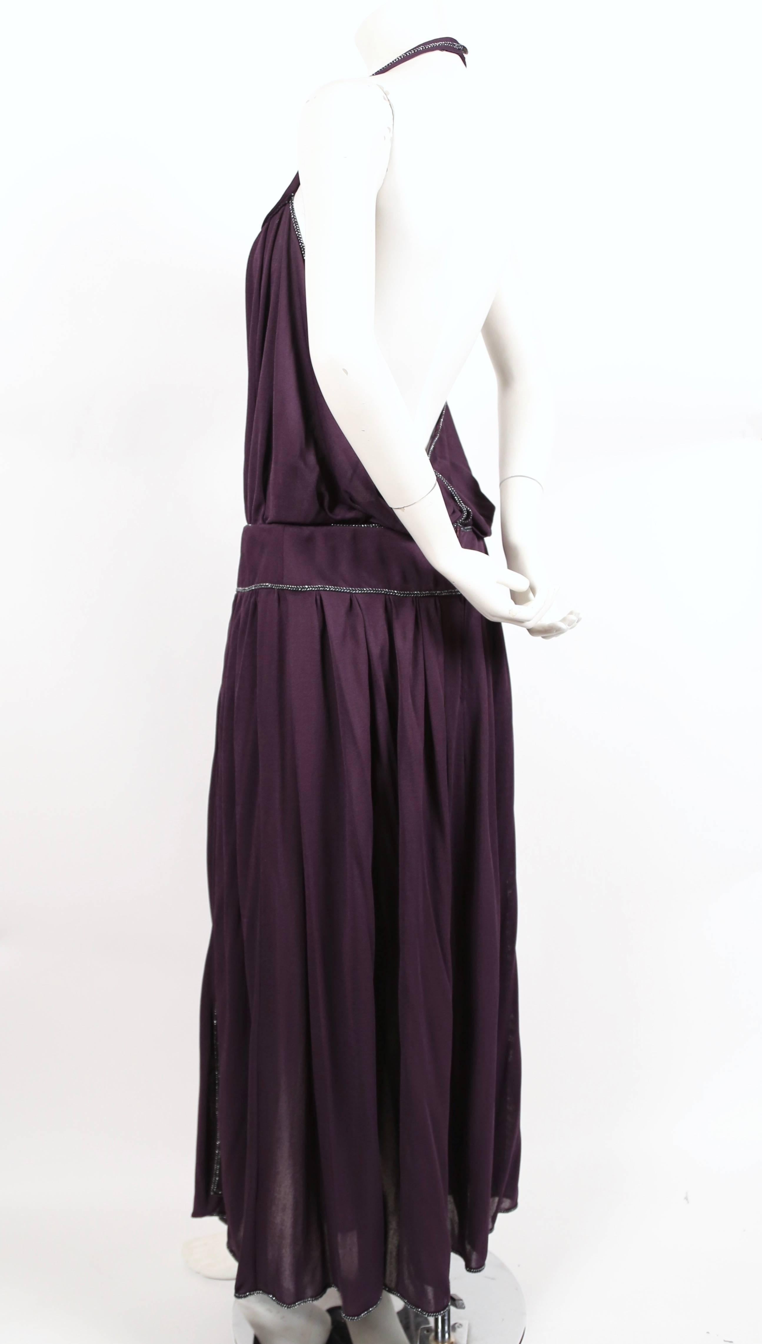 1970's BILL GIBB purple jersey gown with metallic trim In Excellent Condition In San Fransisco, CA