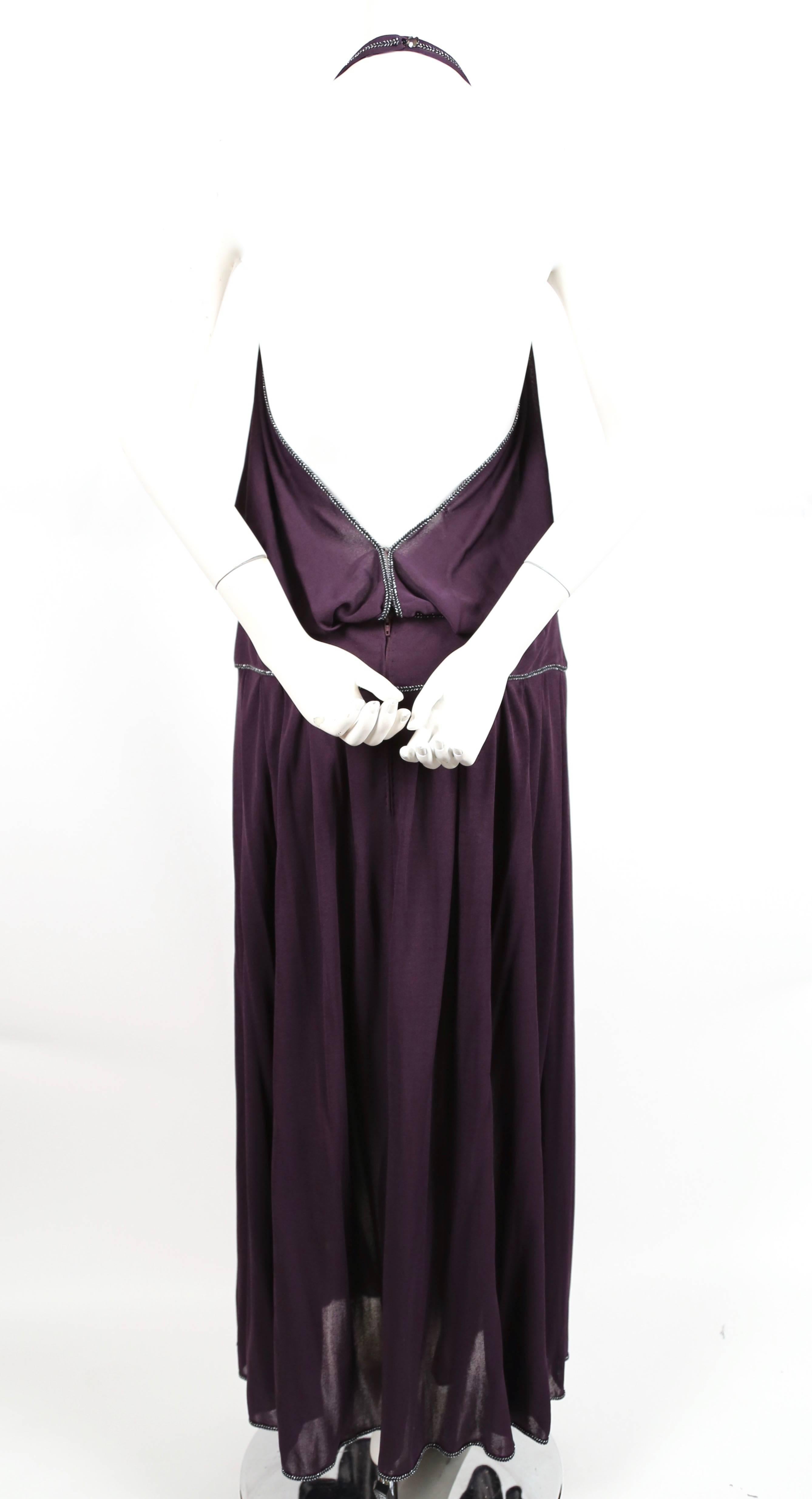 Women's 1970's BILL GIBB purple jersey gown with metallic trim