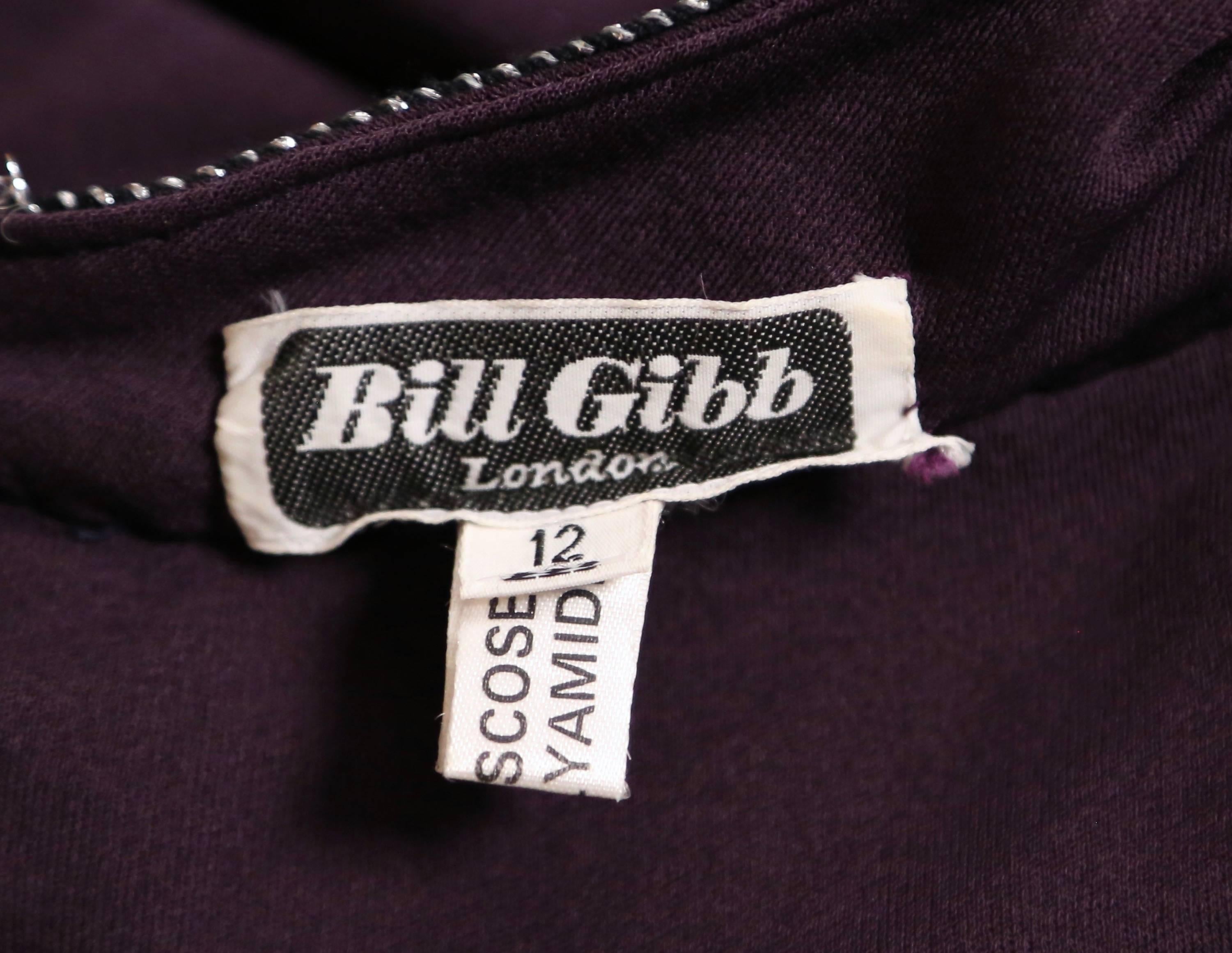 1970's BILL GIBB purple jersey gown with metallic trim 1