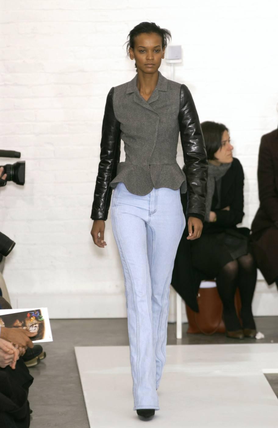 Women's new 2002 Nicolas Ghesquiere for BALENCIAGA wool & leather runway jacket 