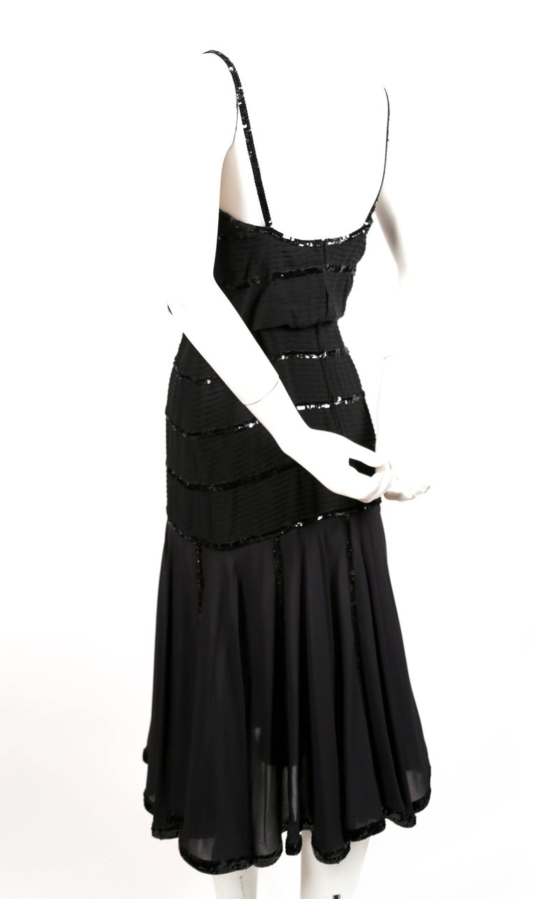 1983 CHANEL black silk dress with pintucks and sequins For Sale at 1stdibs