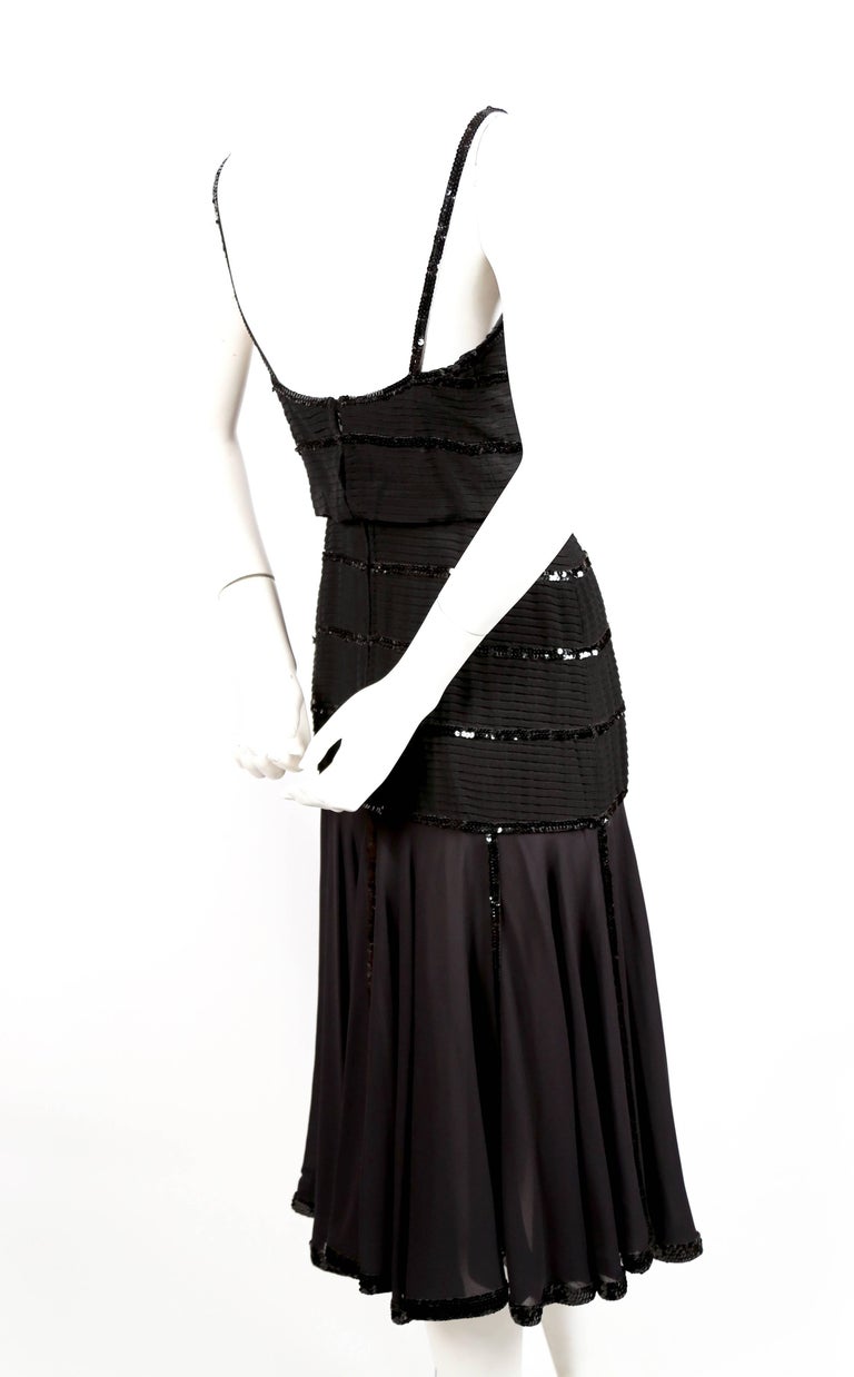 1983 CHANEL black silk dress with pintucks and sequins For Sale at 1stdibs