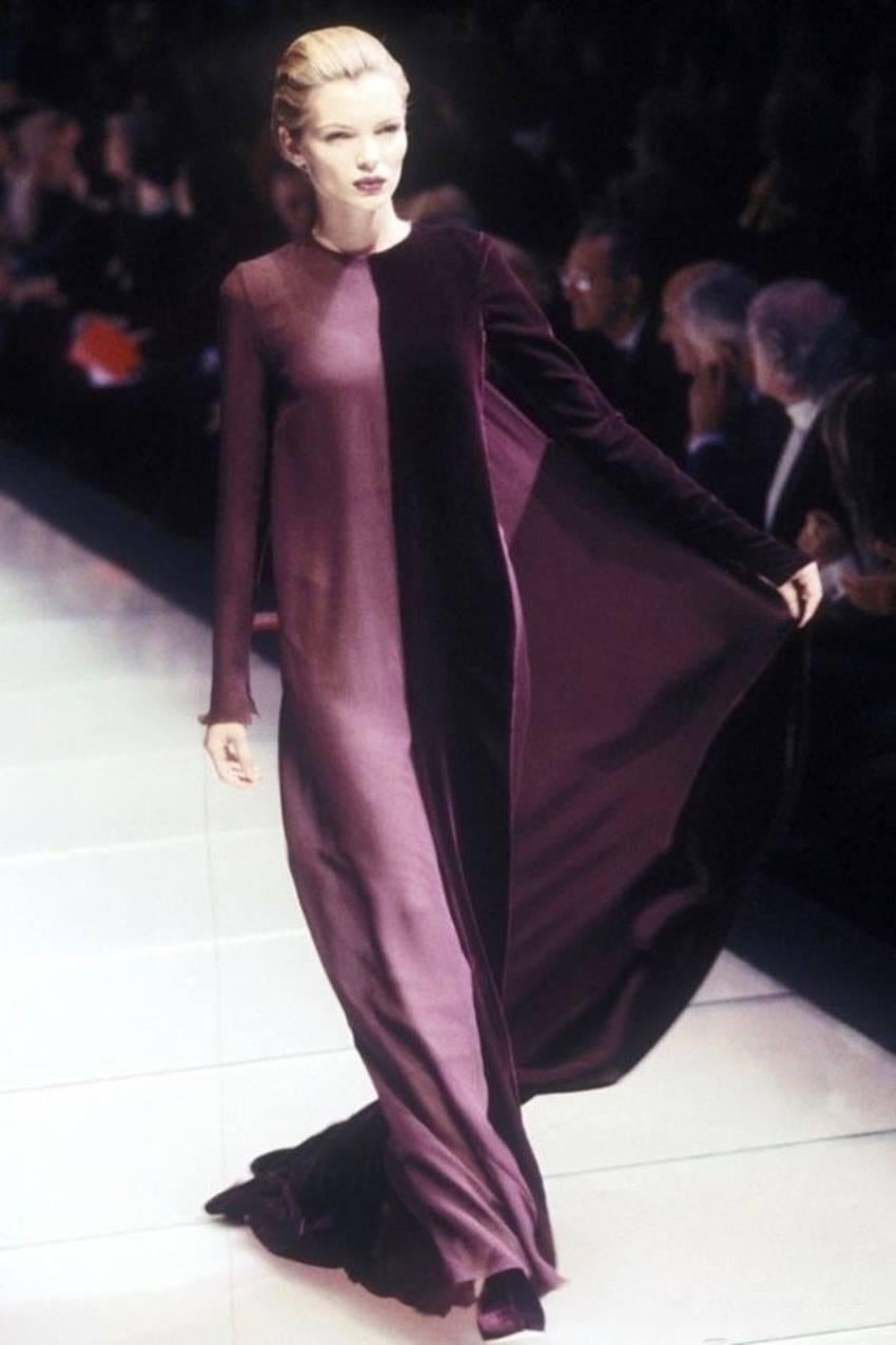 Gianfranco Ferre silk and velvet runway gown with train, 1997  1