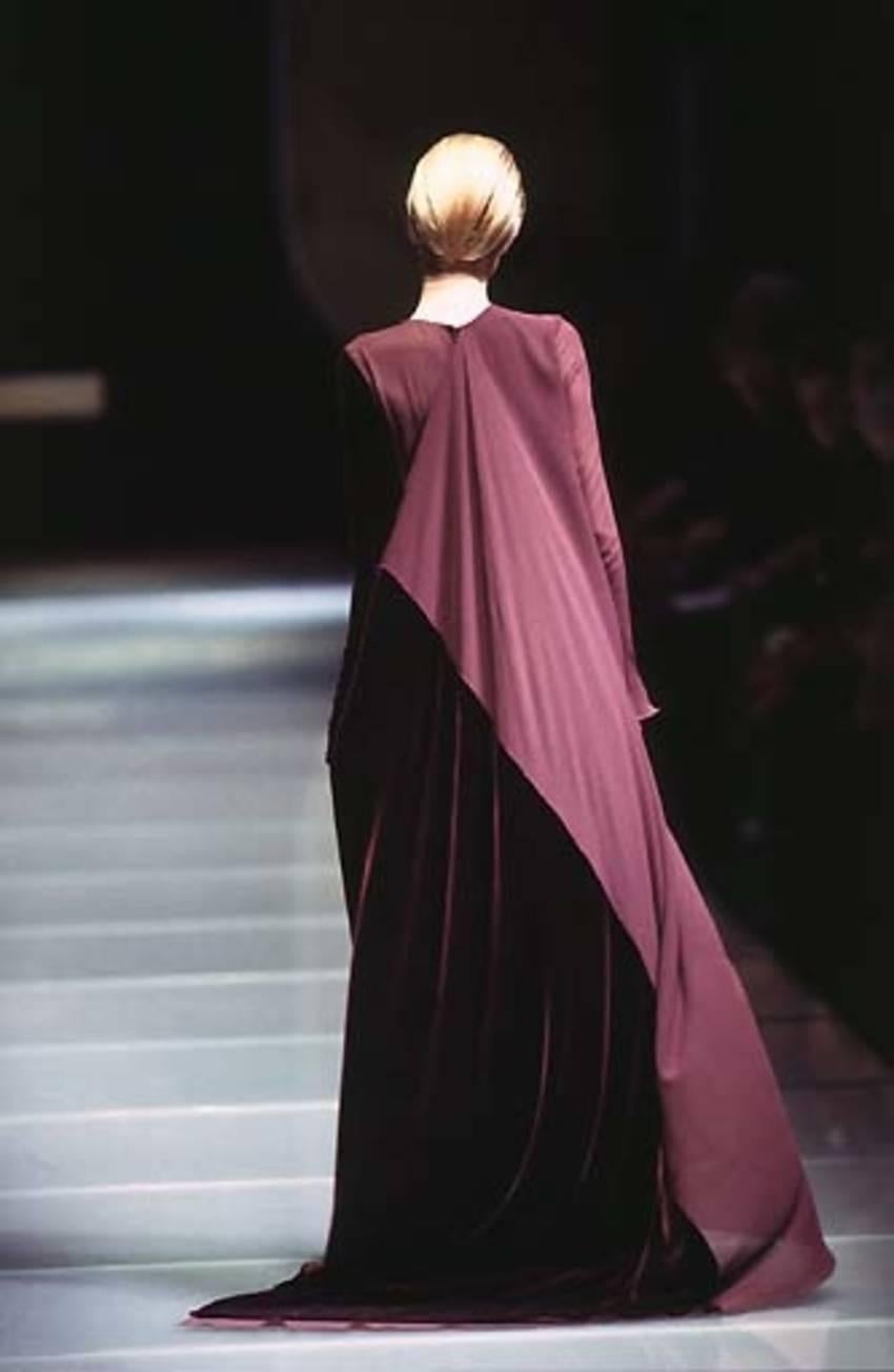Gianfranco Ferre silk and velvet runway gown with train, 1997  2