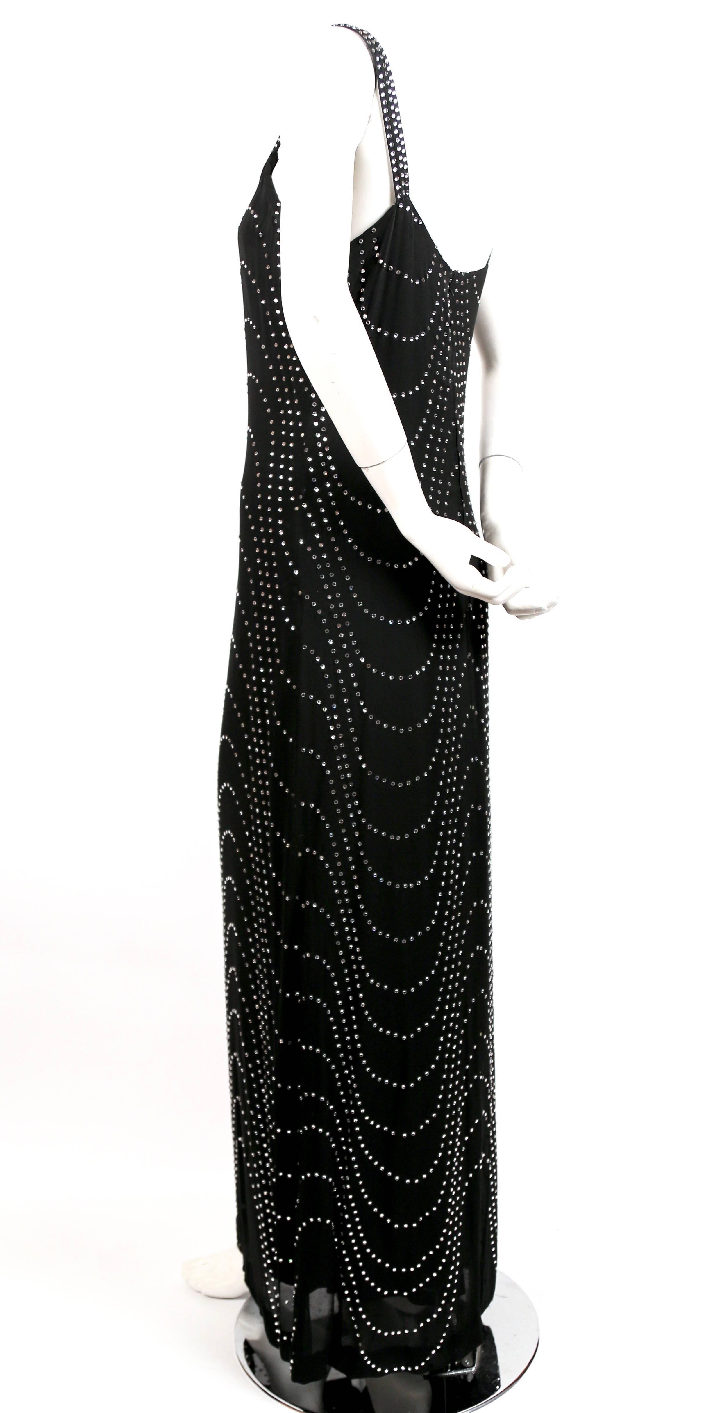 1960's PIERRE BALMAIN  black silk haute couture gown with crystals In Good Condition In San Fransisco, CA