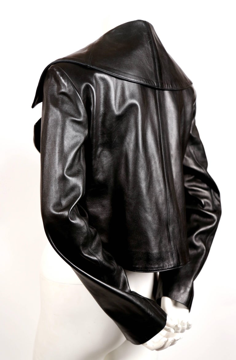 1991 AZZEDINE ALAIA black leather jacket with shawl collar and frog ...