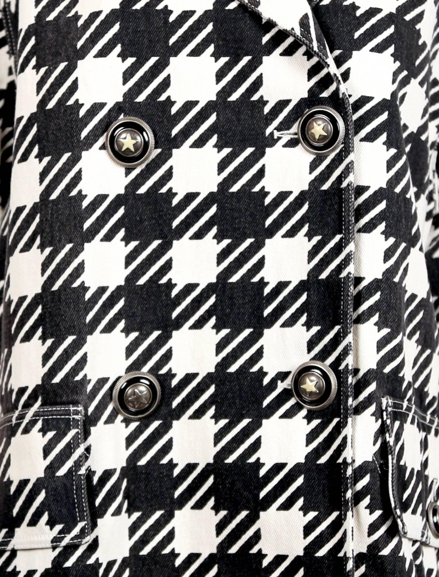 Women's or Men's 1991 AZZEDINE ALAIA black checked 'Tati' coat with star buttons