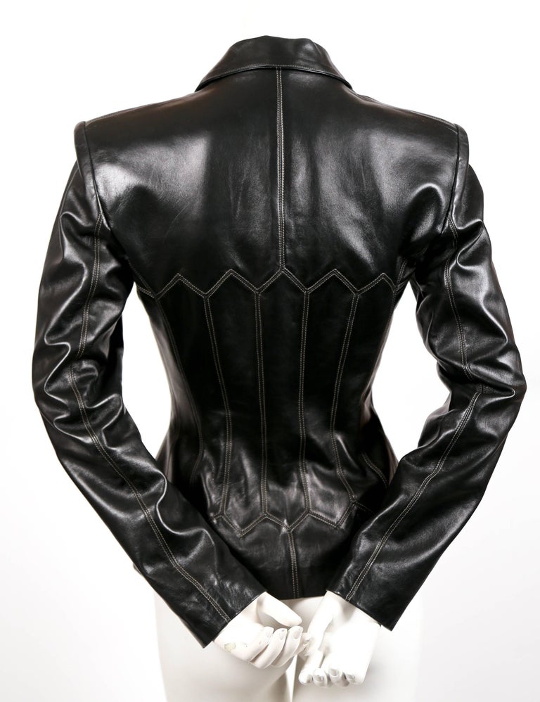 1991 AZZEDINE ALAIA black leather corset jacket with topstitching at ...