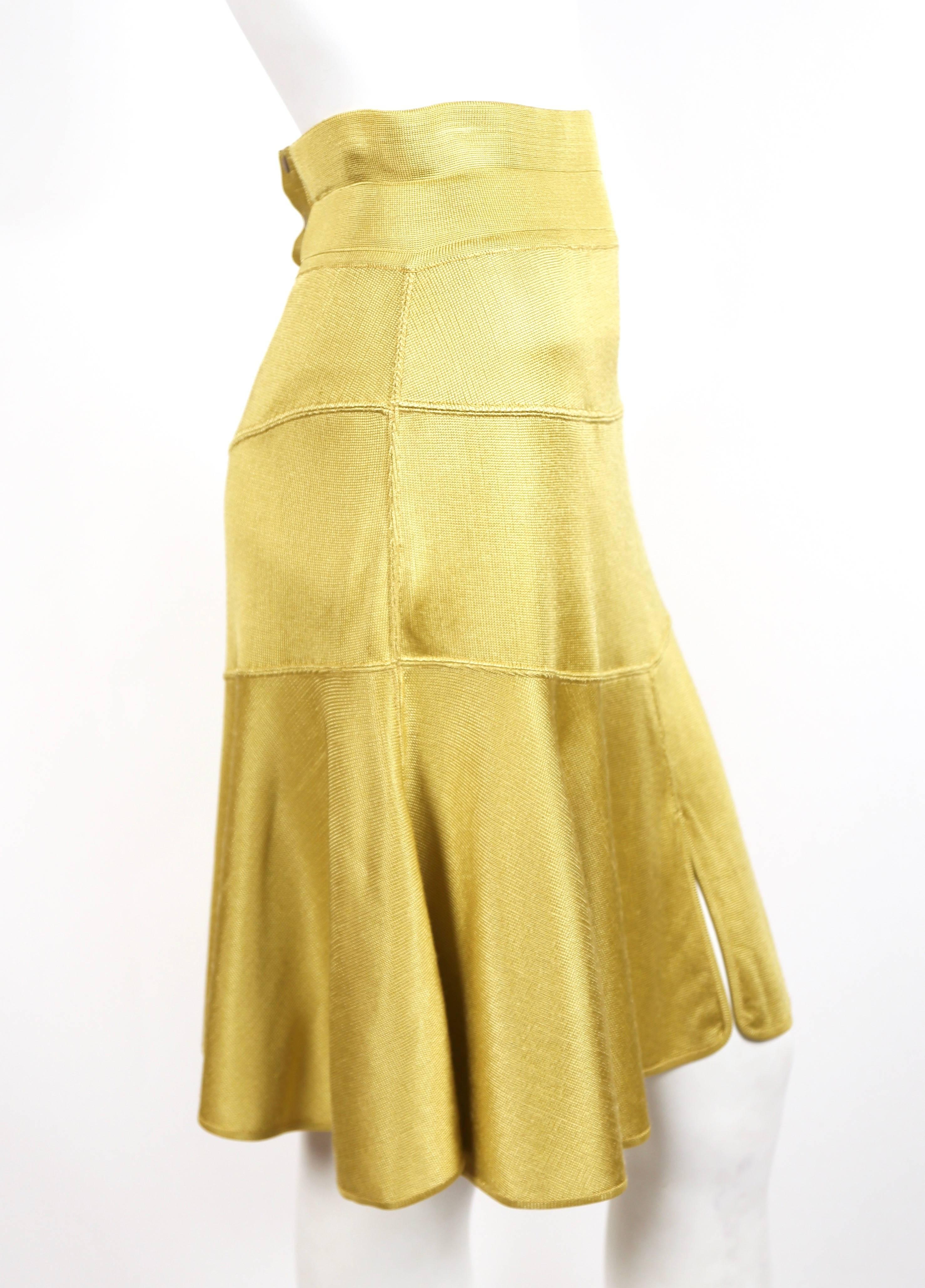 Beige 1980's AZZEDINE ALAIA yellow seamed skirt with high waist