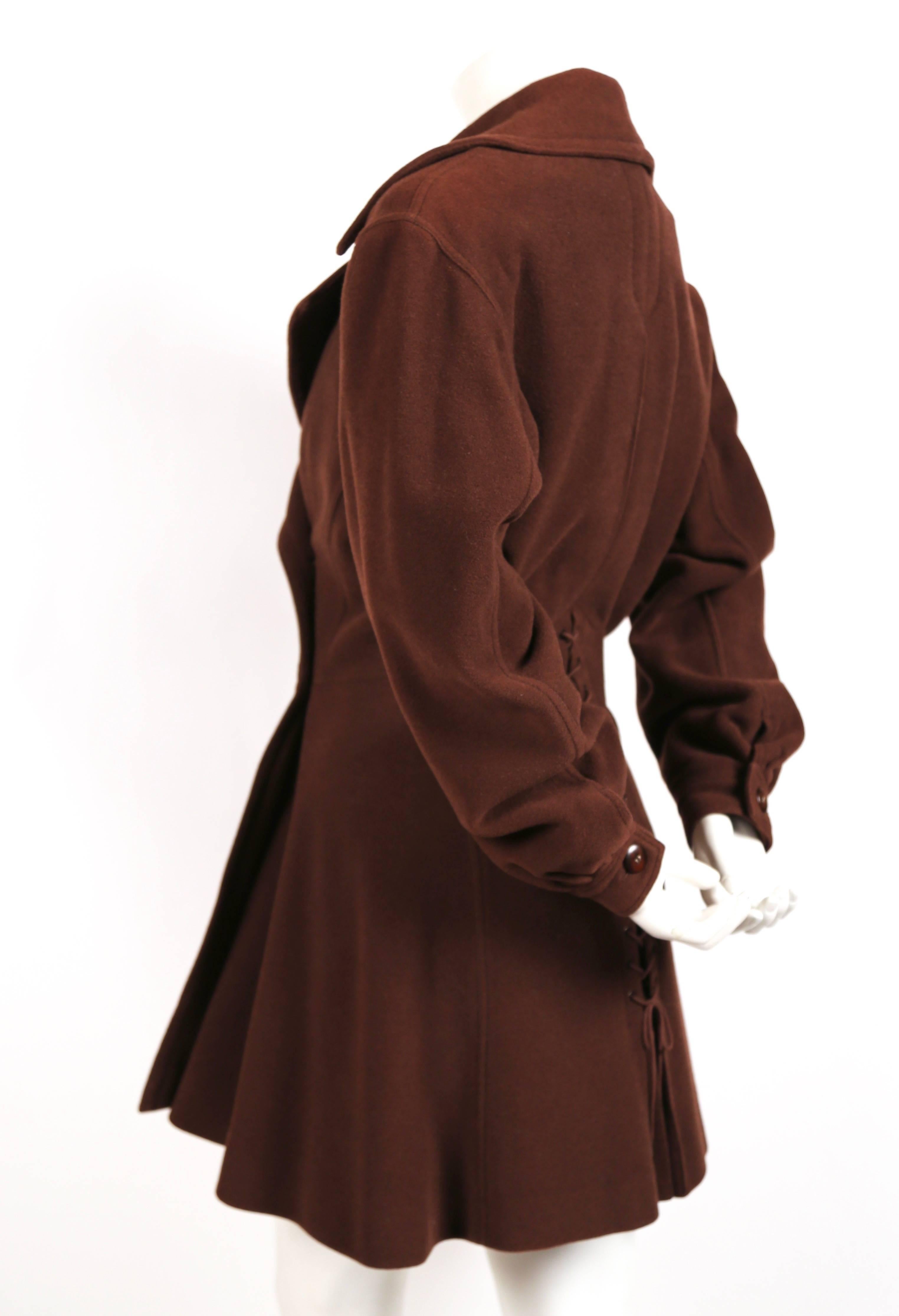 Black 1980's AZZEDINE ALAIA brown wool coat with lace up back