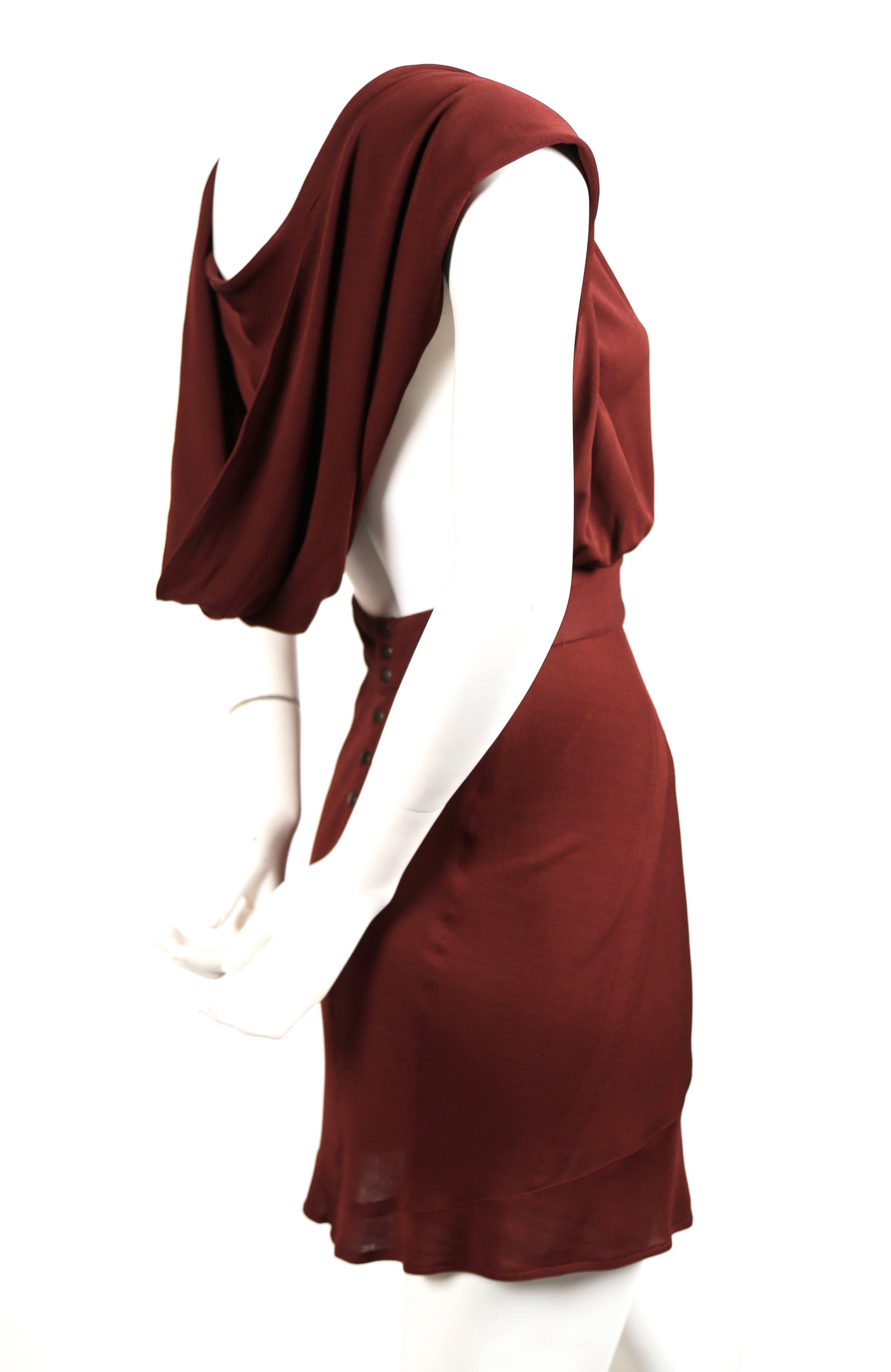 Brown Azzedine Alaia burgundy jersey backless dress with hood, 1990