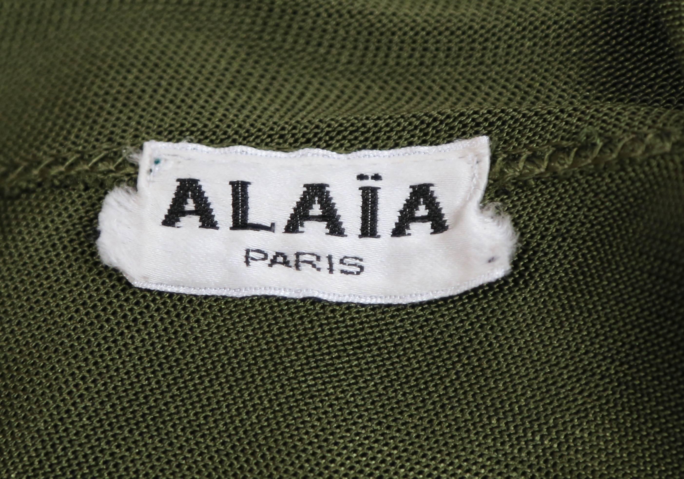 Azzedine Alaia olive viscose hooded dress, 1986  In Good Condition In San Fransisco, CA