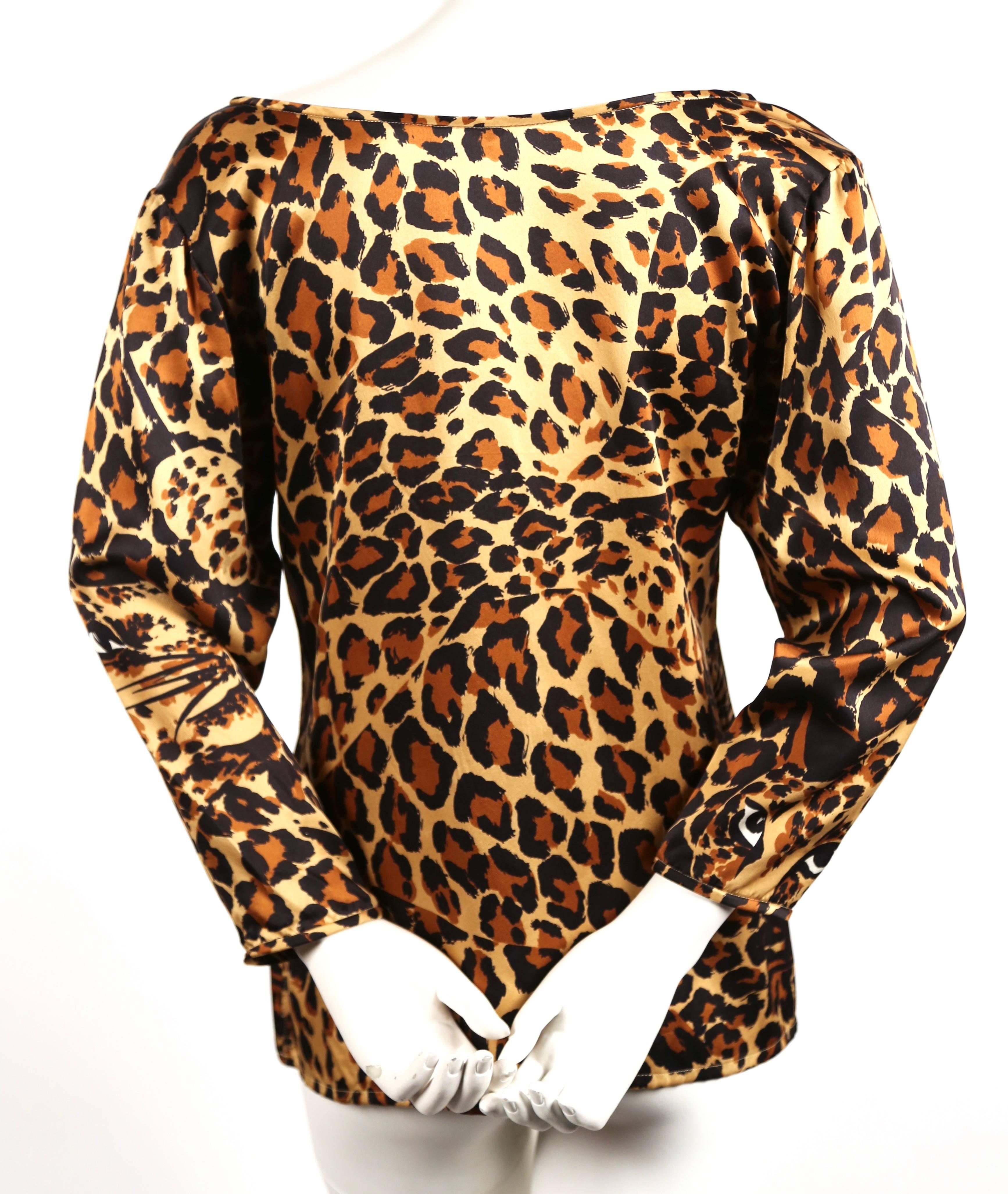 Black Yves Saint Laurent silk leopard printed runway top
