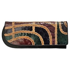 1980's CARLOS FALCHI asymmetrical snakeskin patchwork clutch bag with strap