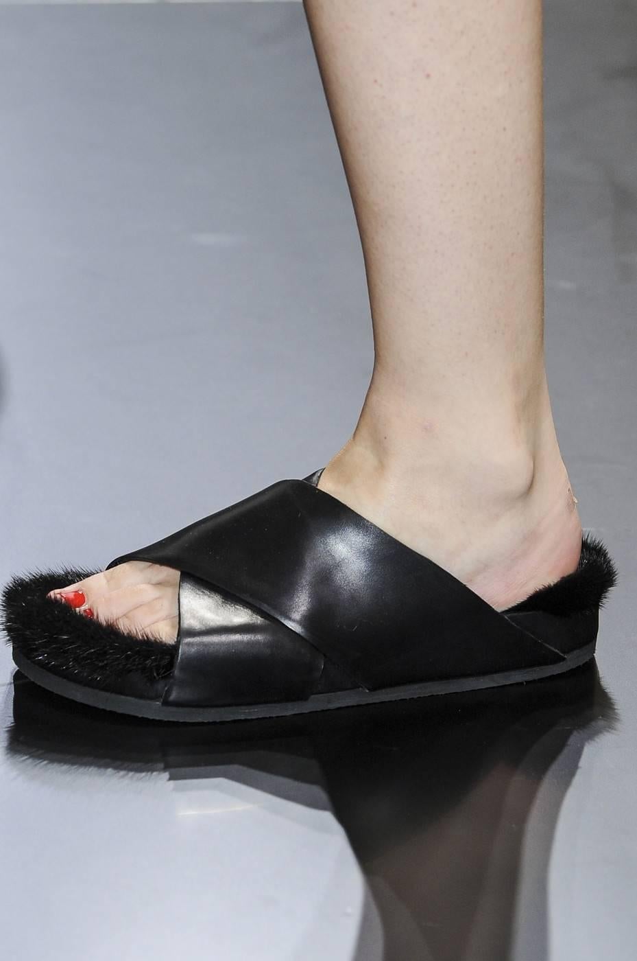 2013 CELINE by PHOEBE PHILOE black furkenstock sandals 41 NEW 2
