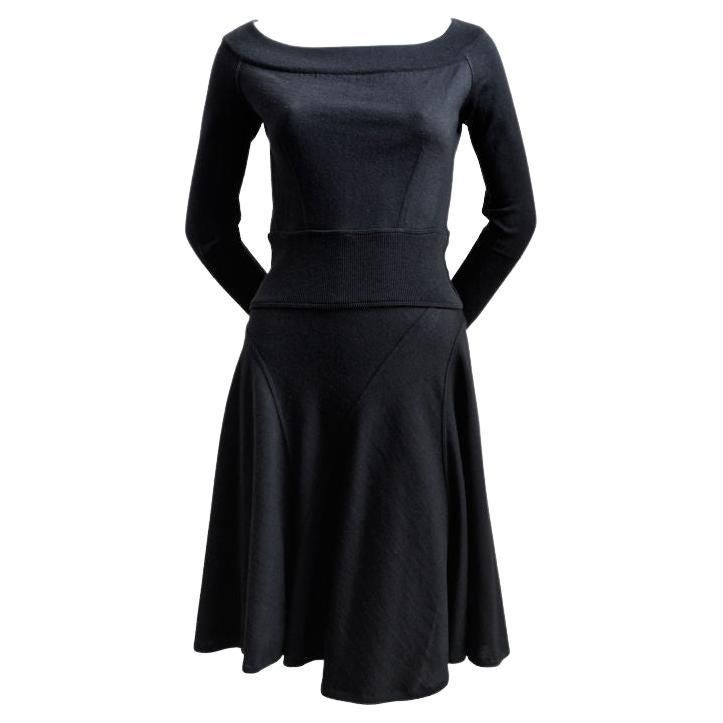 AZZEDINE ALAIA black wool dress with seamed flared skirt For Sale