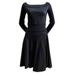 Retro AZZEDINE ALAIA black wool dress with seamed flared skirt