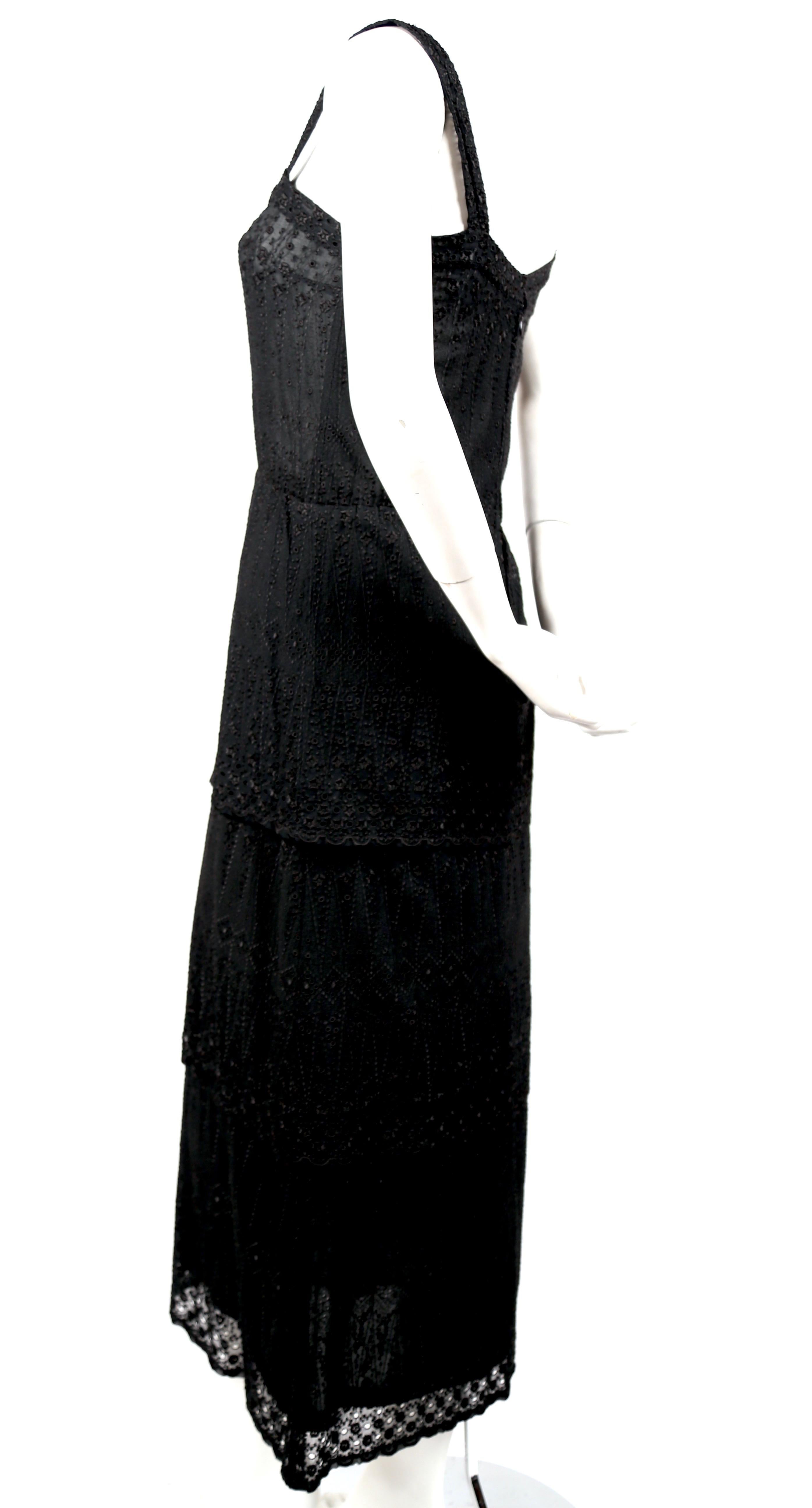 Black 1970's TED LAPIDUS couture eyelet dress with tiered hem For Sale