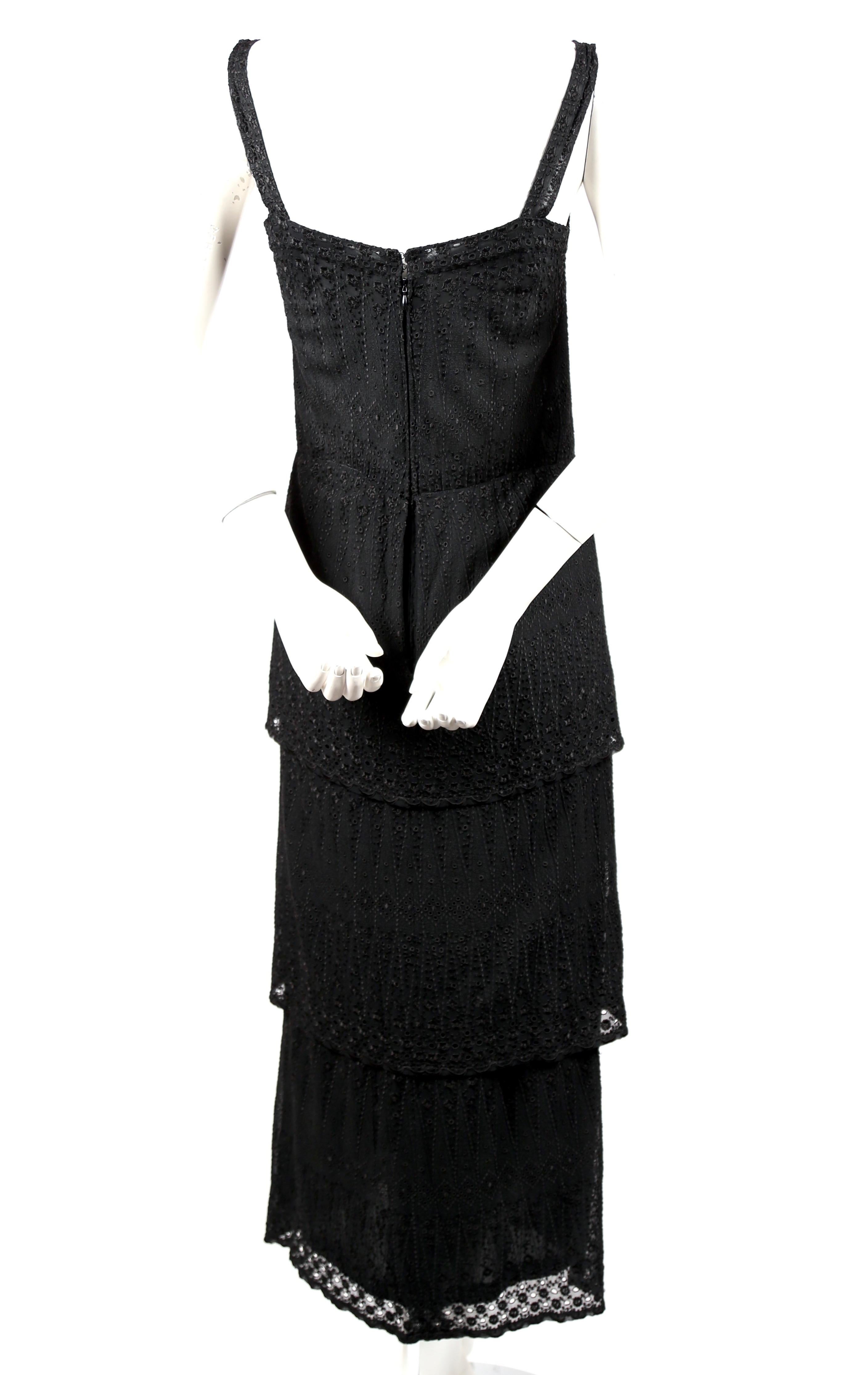 1970's TED LAPIDUS couture eyelet dress with tiered hem In Good Condition For Sale In San Fransisco, CA
