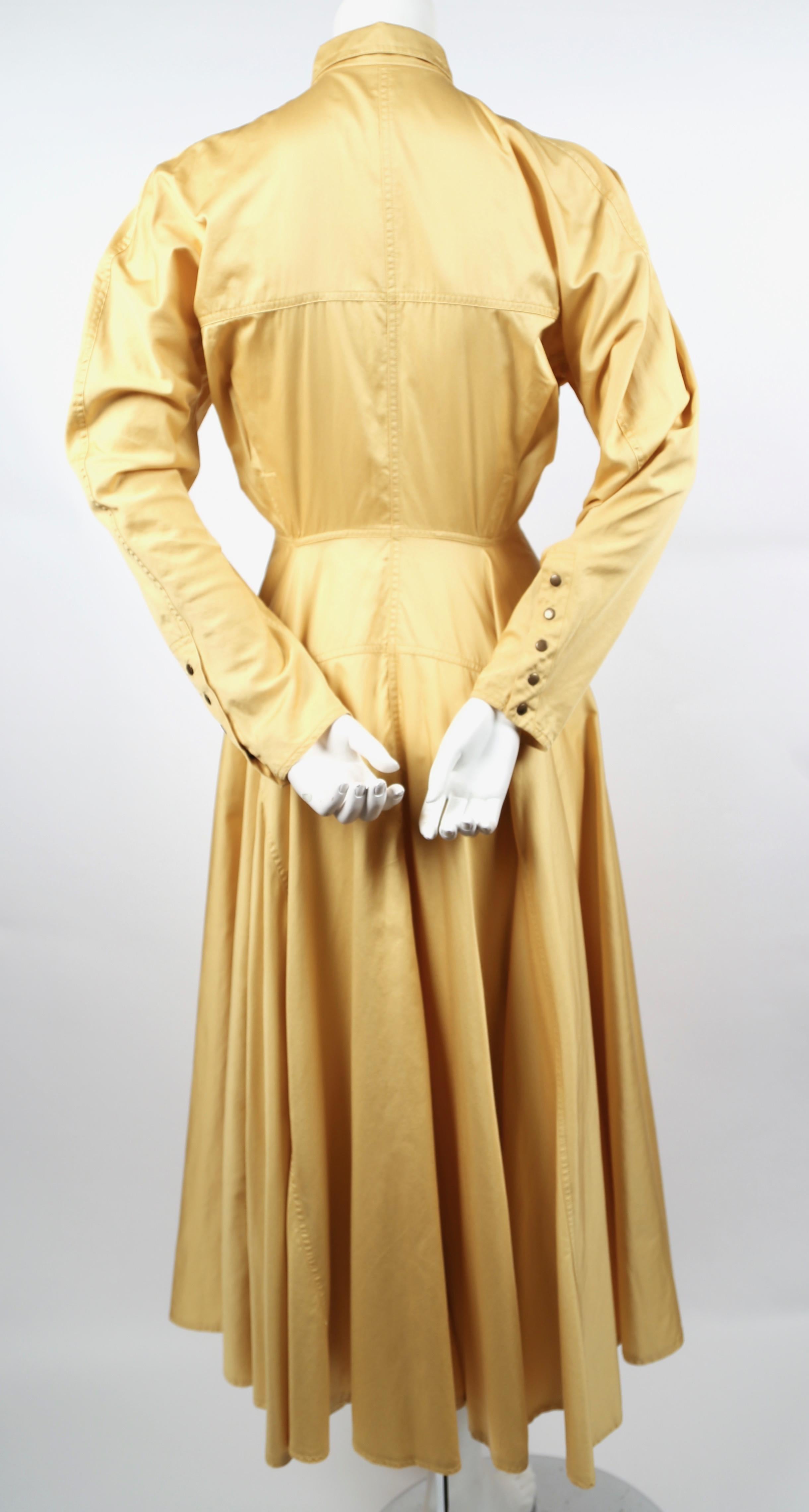 1980's AZZEDINE ALAIA saffron cotton dress with full skirt & snap closure In Good Condition In San Fransisco, CA