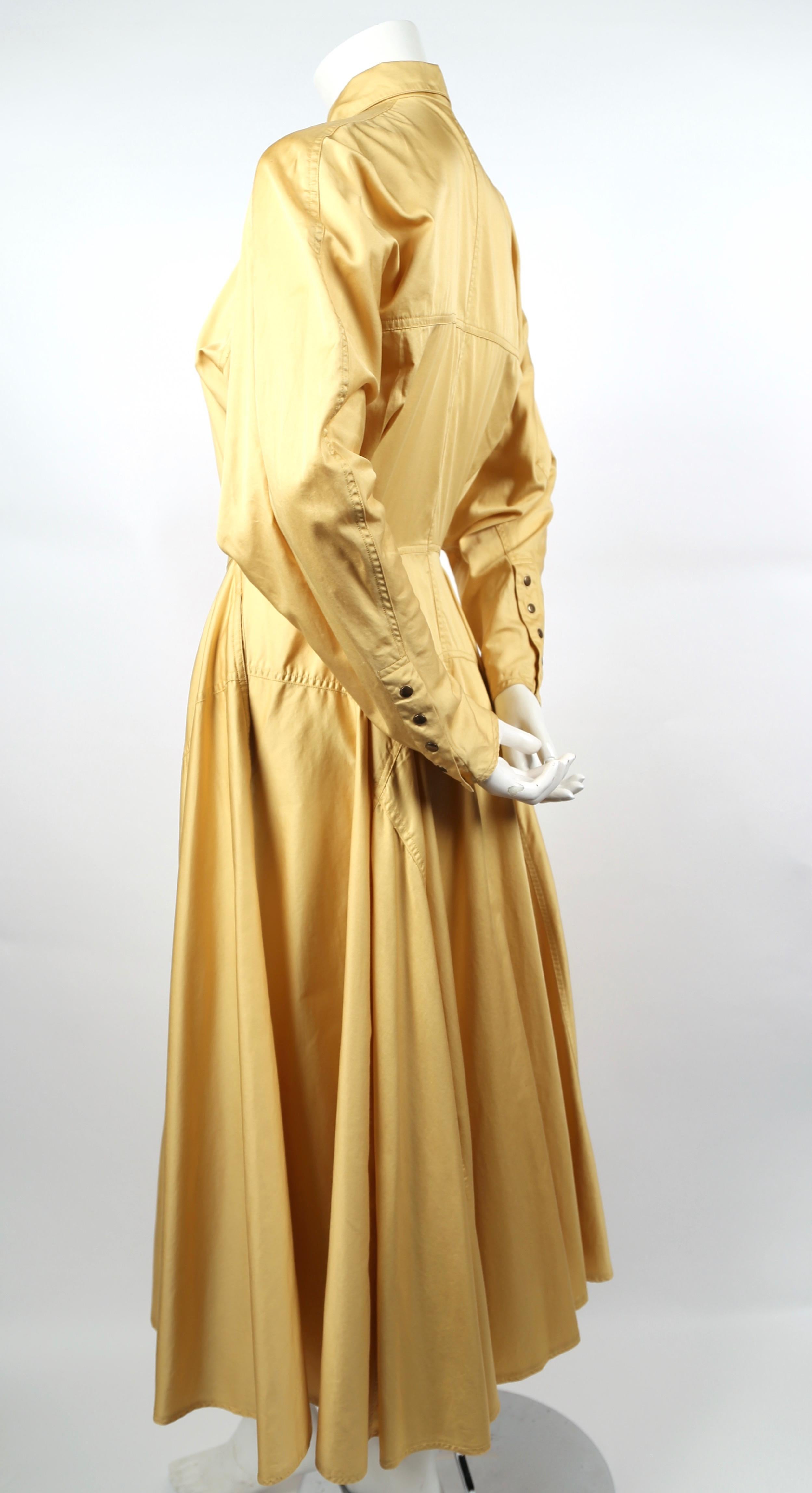 Beige 1980's AZZEDINE ALAIA saffron cotton dress with full skirt & snap closure