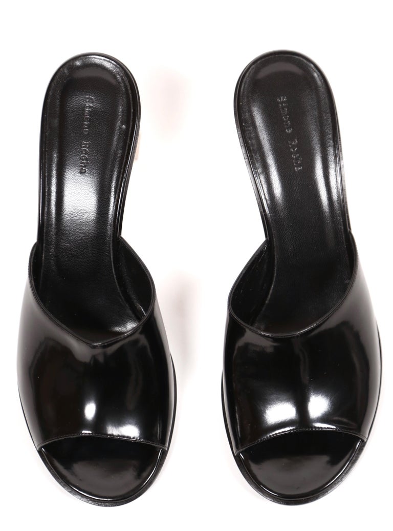 Simone Rocha black patent slide sandals with faceted clear Chandelier ...