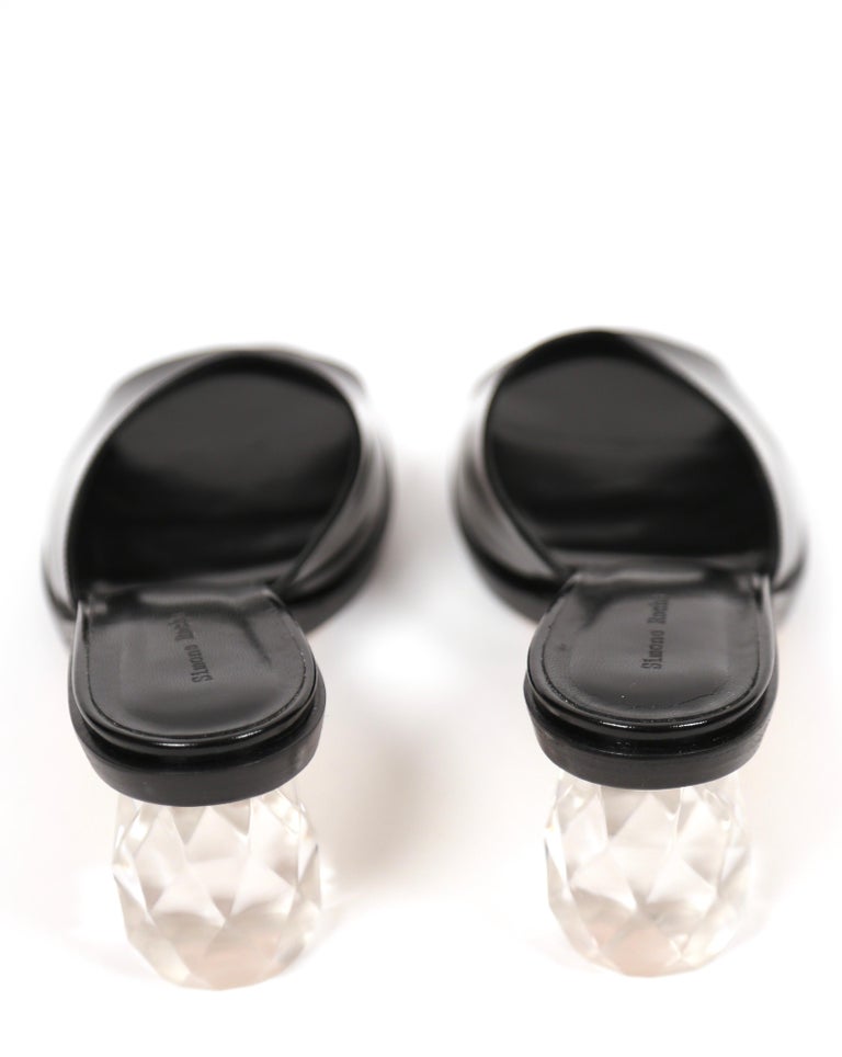 Simone Rocha black patent slide sandals with faceted clear Chandelier ...