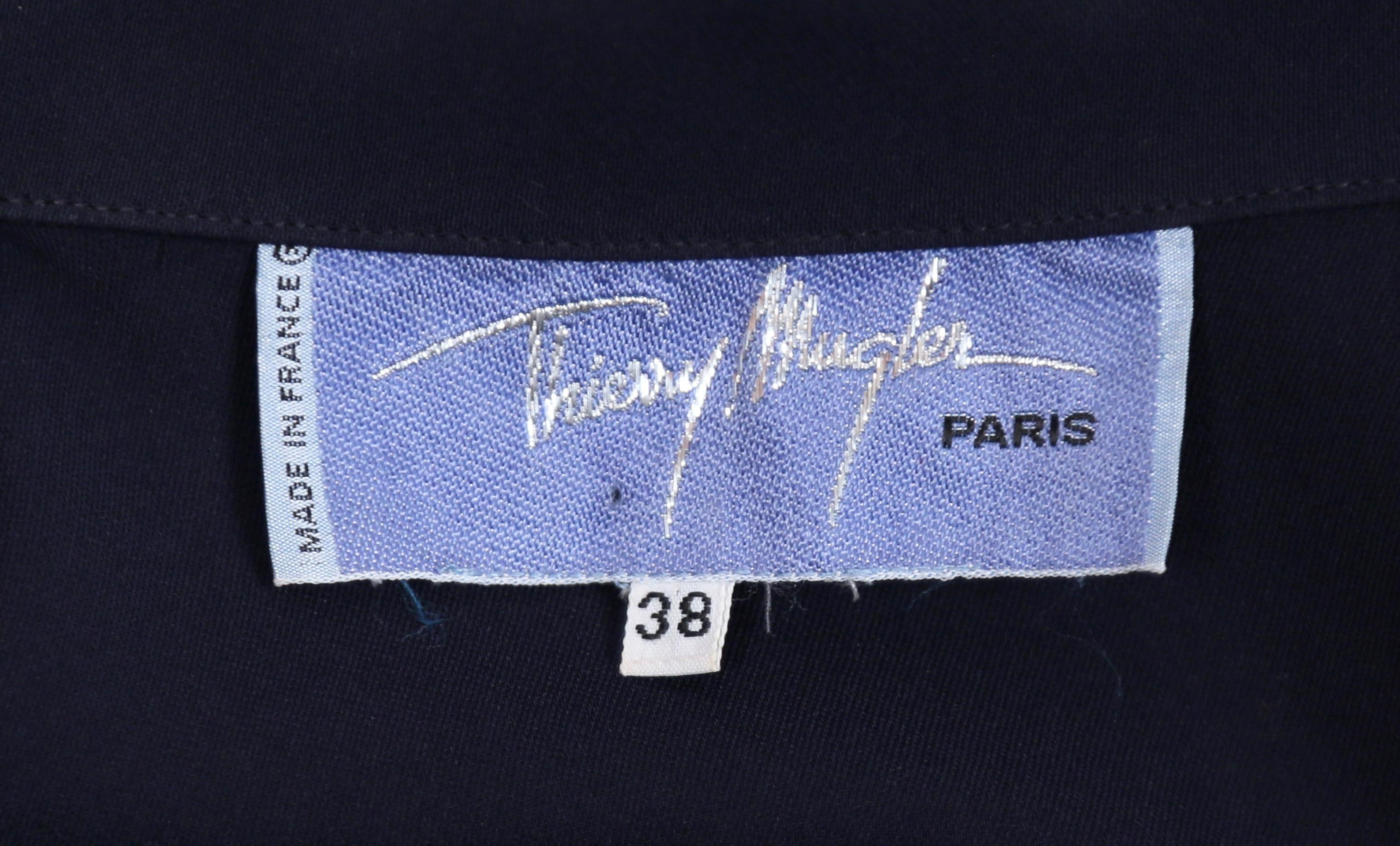 1990's THIERRY MUGLER navy blue suit with wrap jacket 5