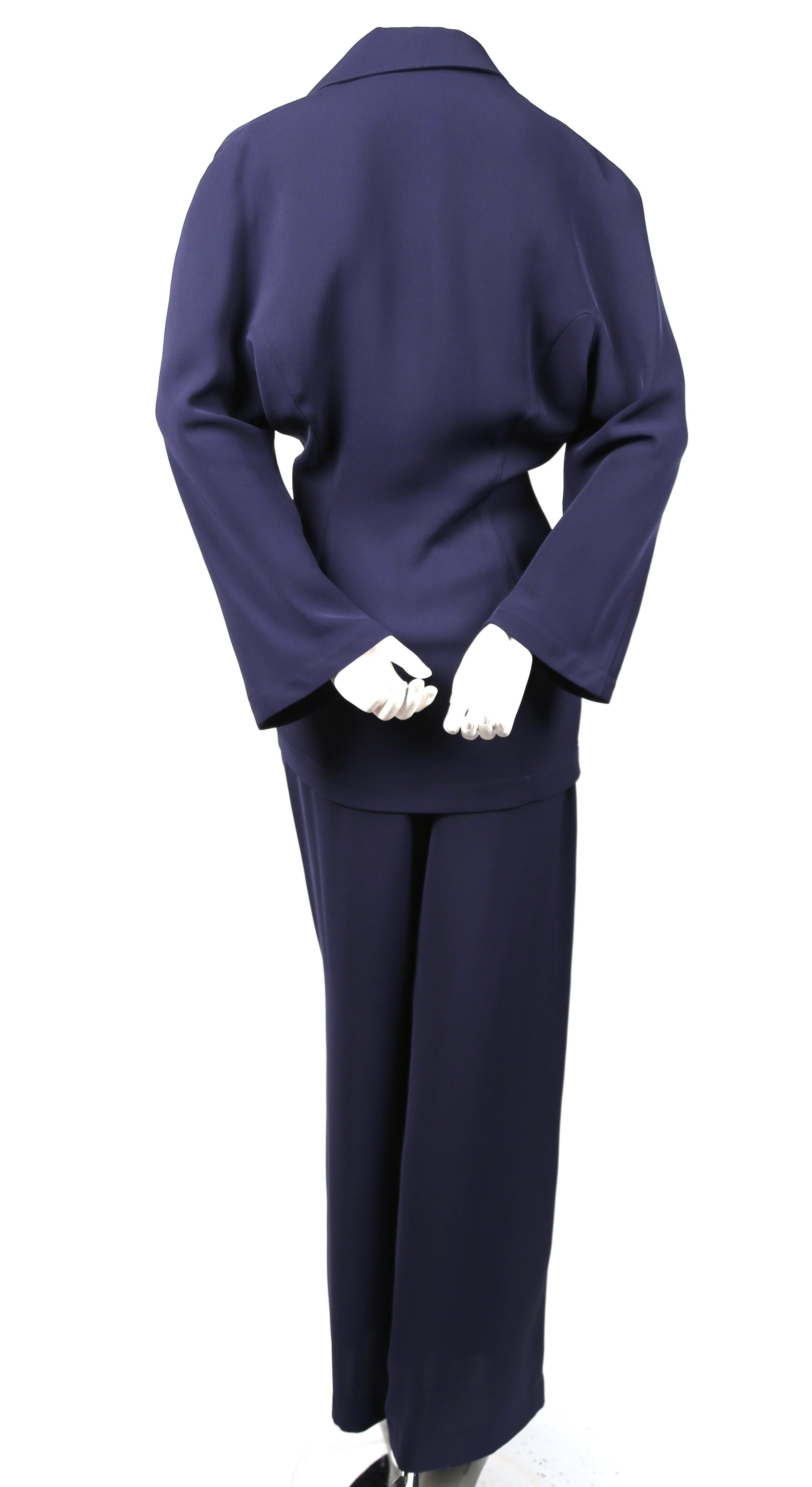 Women's 1990's THIERRY MUGLER navy blue suit with wrap jacket