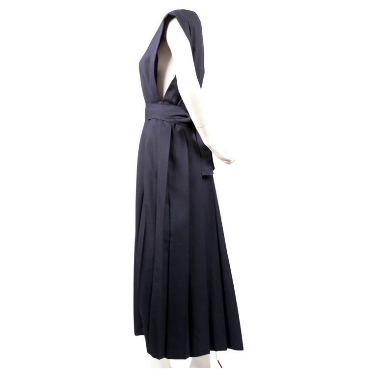 REI KAWAKUBO navy blue wool dress with box pleats, 1986 For Sale at 1stDibs
