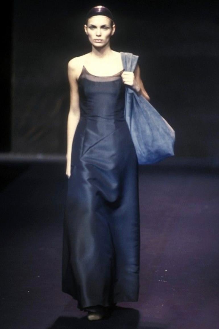 Women's or Men's 1997 Josephus Thimister for BALENCIAGA navy runway dress with asymmetrical swag
