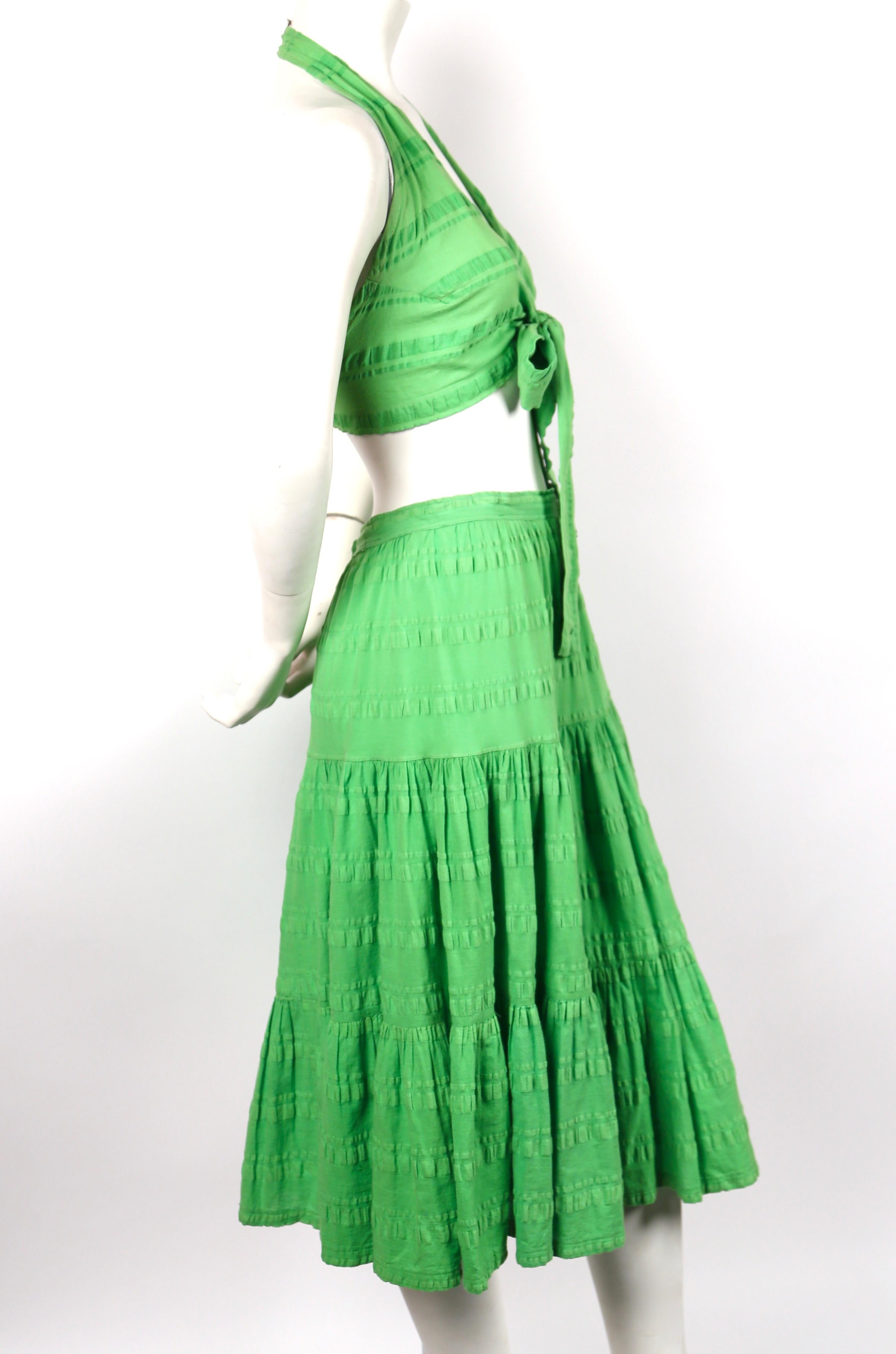 Yves Saint Laurent lime green crop top and tiered skirt, 1970s  In Good Condition In San Fransisco, CA