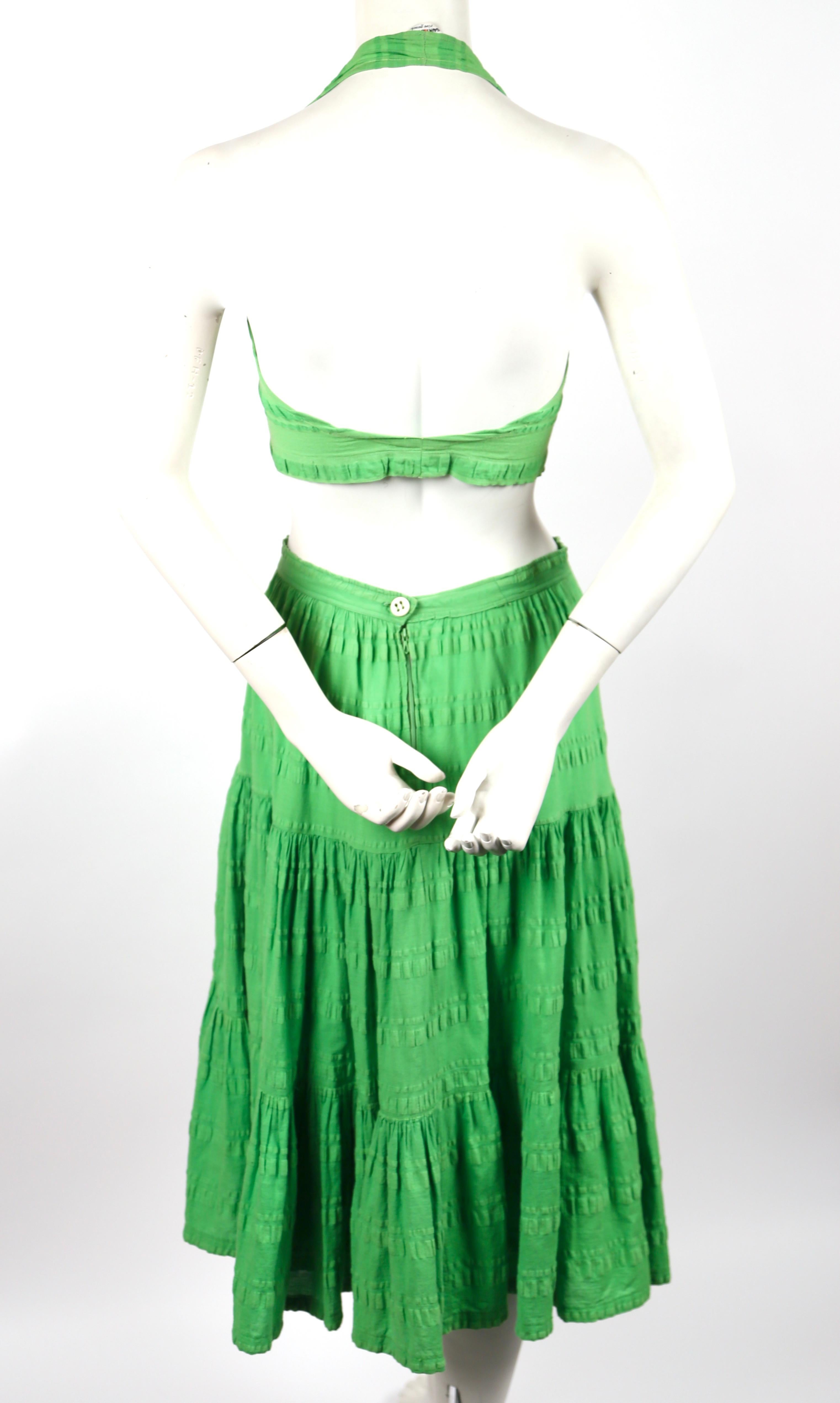 Women's or Men's Yves Saint Laurent lime green crop top and tiered skirt, 1970s 