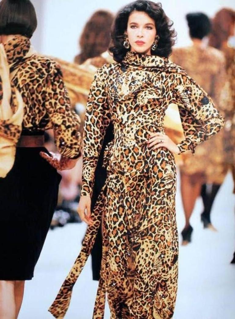 Yves Saint Laurent leopard printed silk runway dress, 1986 In Excellent Condition In San Fransisco, CA