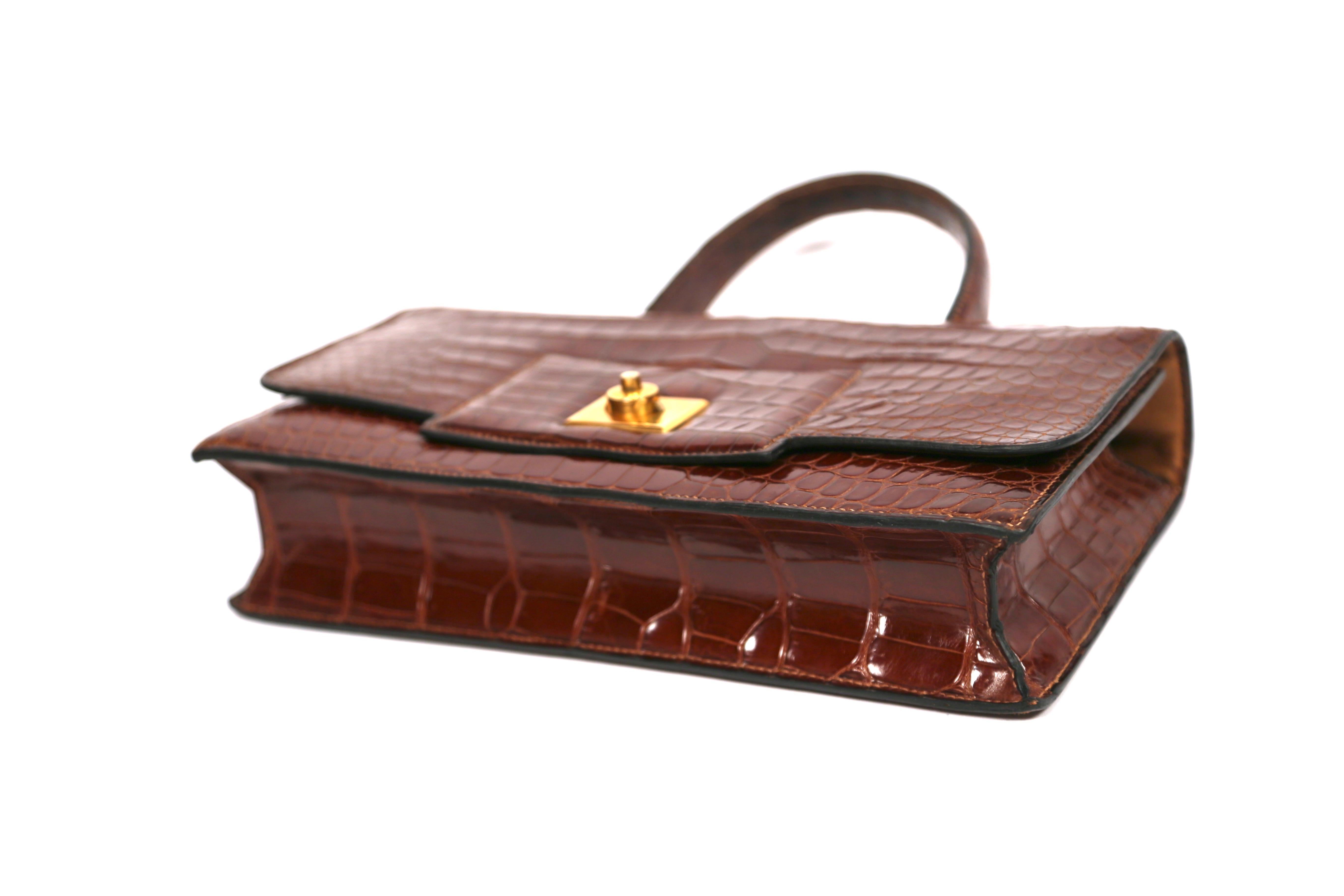 1940's HERMES crocodile top handle bag with geometric hardware In Good Condition In San Fransisco, CA