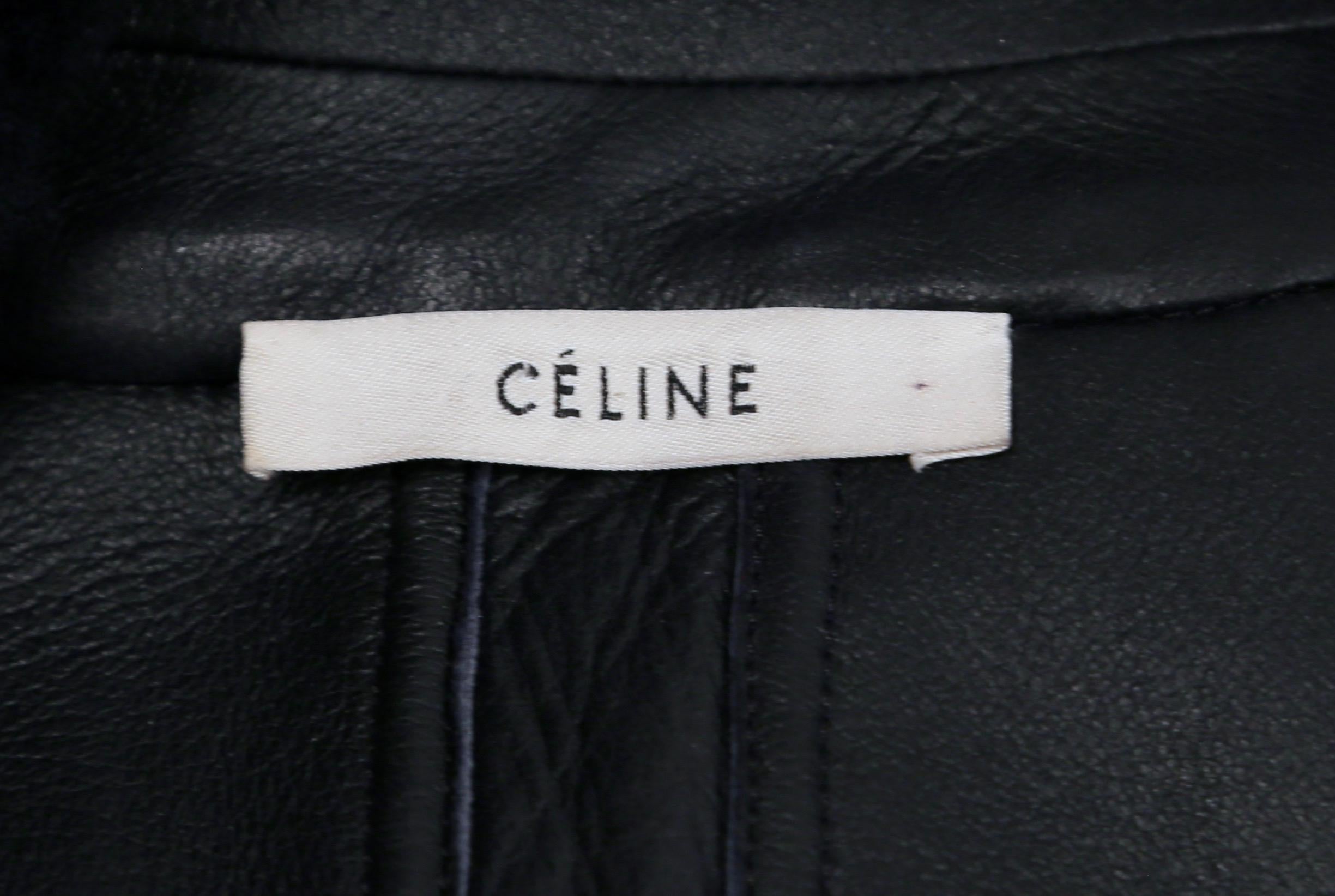 Black CELINE by PHOEBE PHILO navy blue shearling coat