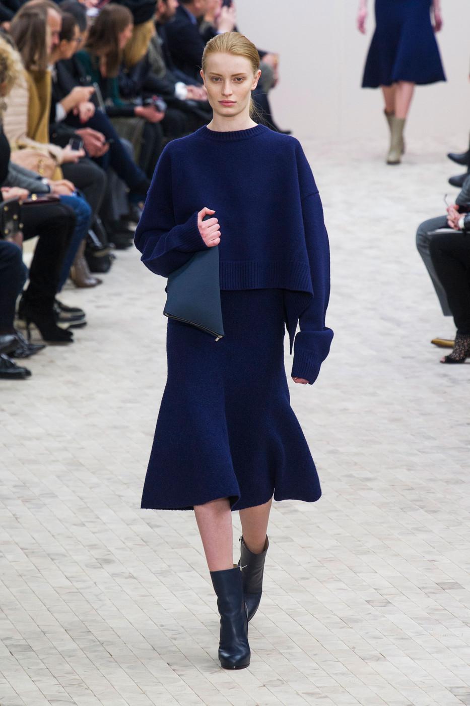 CELINE by Phoebe Philo navy blue textured knit trumpet skirt - runway 2013 1