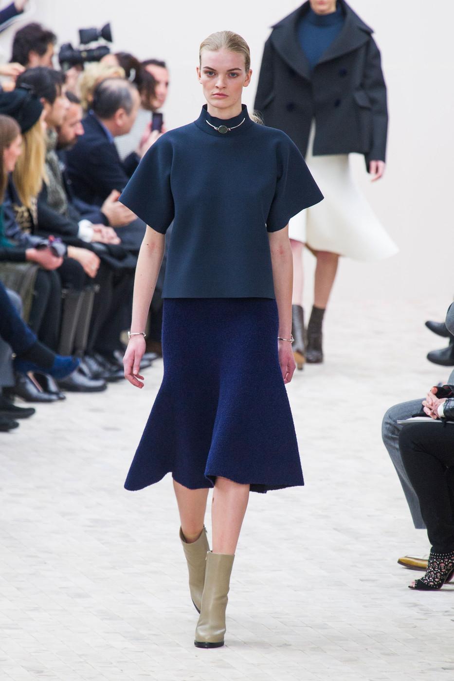 CELINE by Phoebe Philo navy blue textured knit trumpet skirt - runway 2013 2